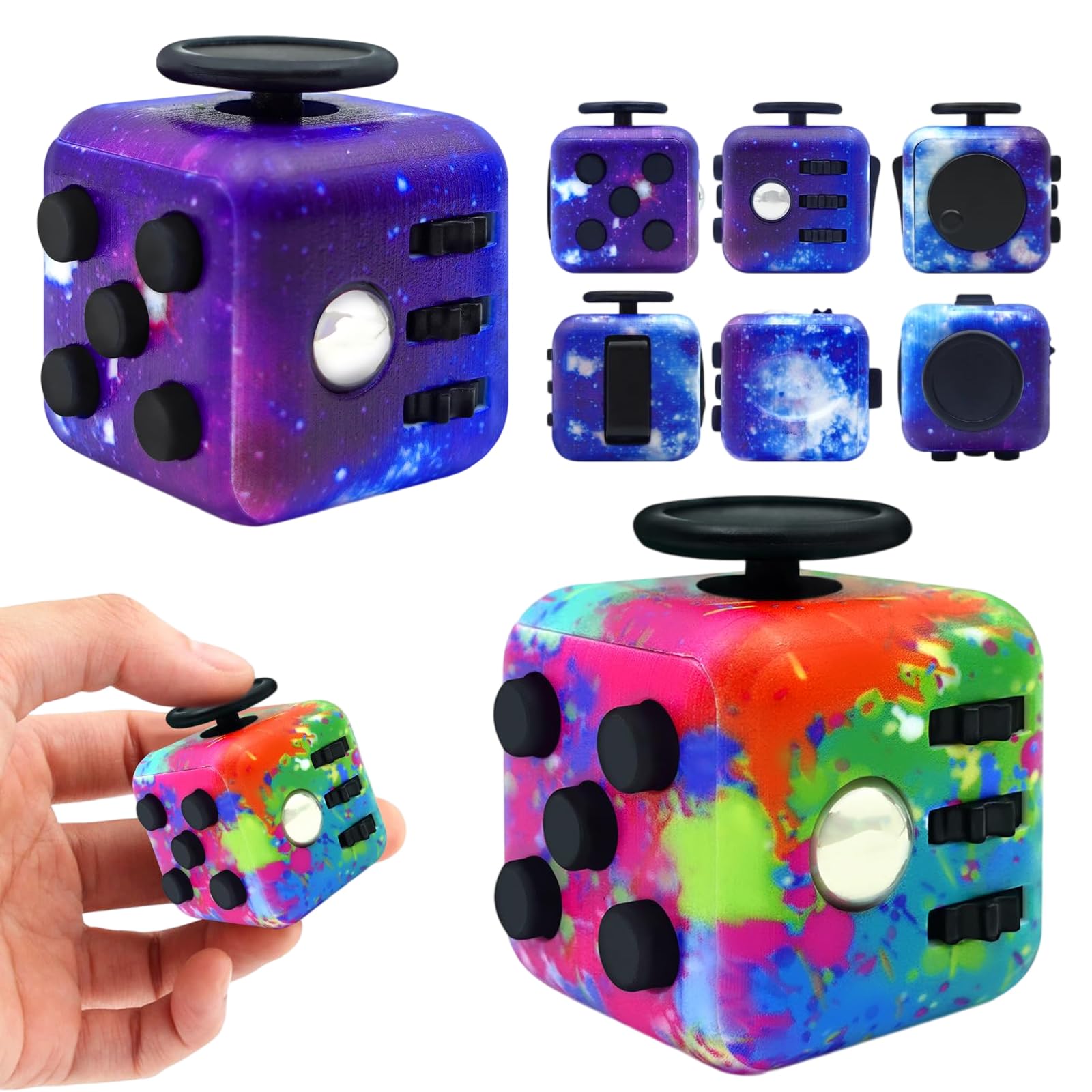 Jouets Anti-Stress, 2 pièces Jouets de soulagement du Stress & Cube Anti-Stress, Jouet Anti-Stress 6 Faces pour Adultes et Enfants, Cubes Silencieux et audibles pour TDA/TDAH/TOC