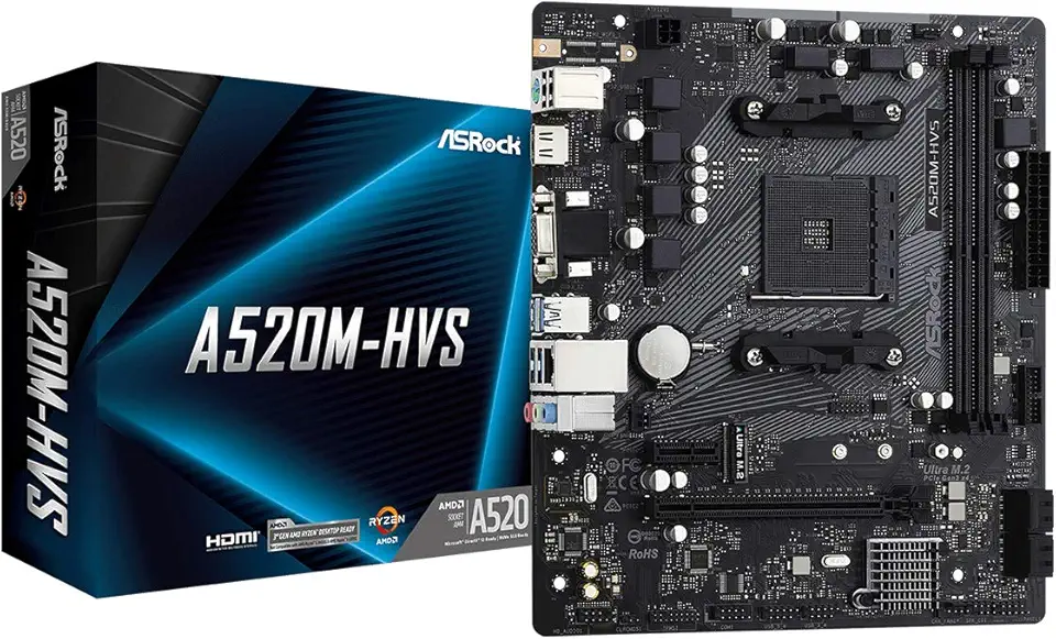 Placa Mãe AsRock A520M-HVS (AM4/DDR4/HDMI/VGA/M.2/USB3.2)