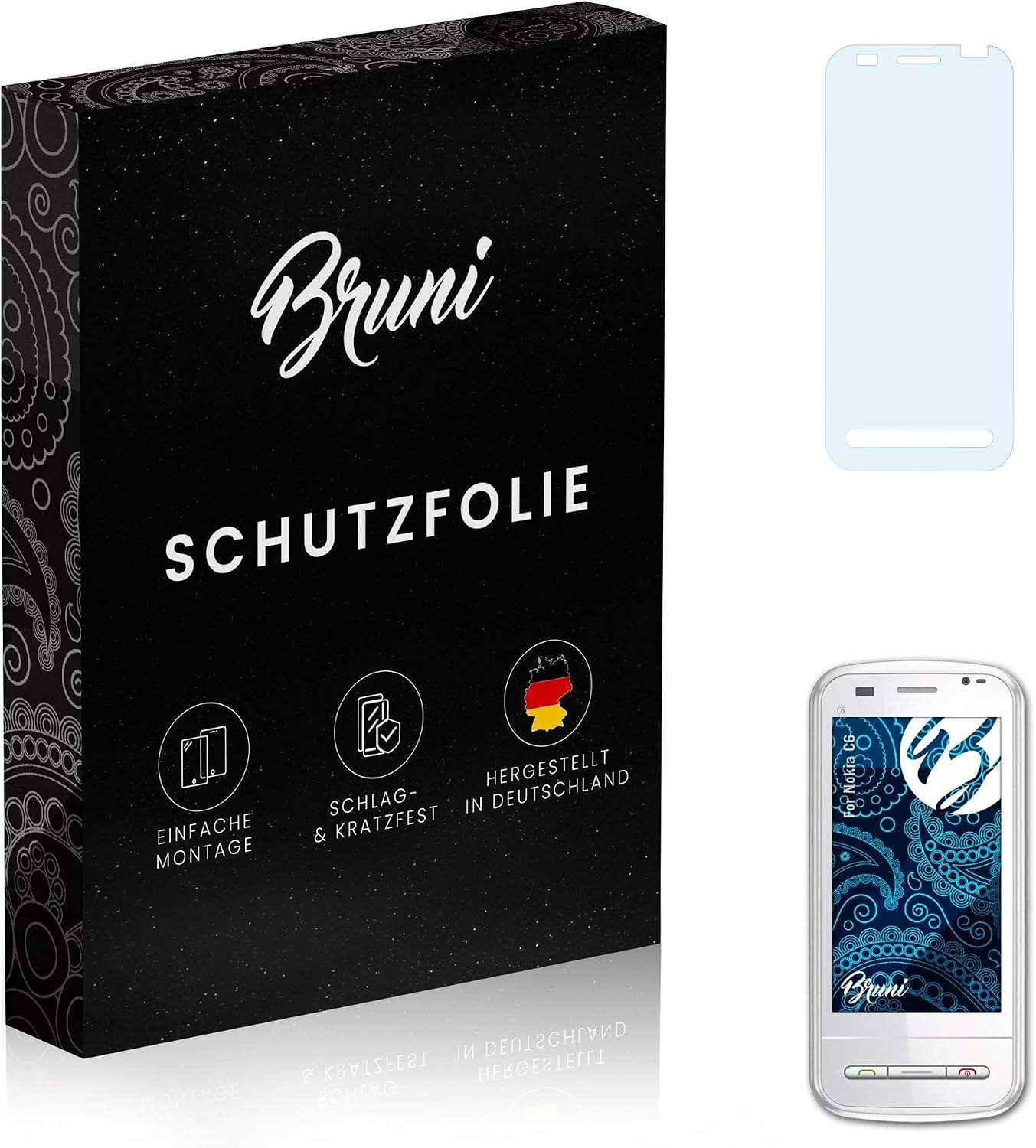 Bruni Screen Protector compatible with Nokia C6 Protector Film, crystal clear Protective Film (2X)
