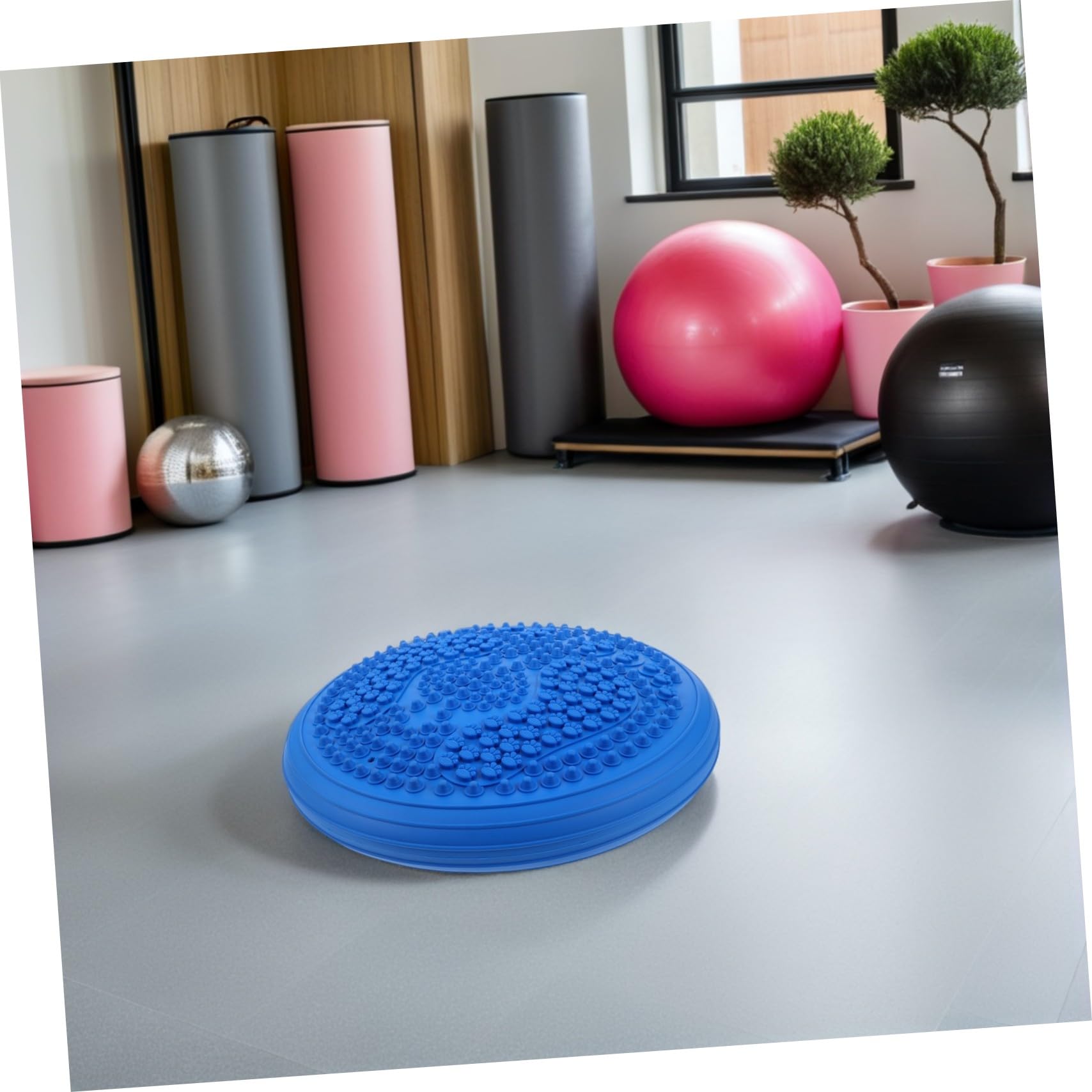 Coussin Gonflable de Yoga avec Surface de Massage Point de Pression Tapis de Stabilité Rond pour Exercices et Jogging Stationnaire Pompe Incluse Bleu Brume