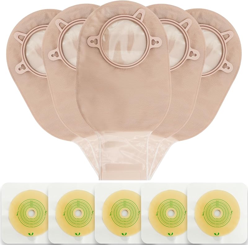 VLOOKUP 35 bolsas de colostomía, suministros de ostomía, bolsas drenables de dos piezas con cierre para el cuidado del estoma de ileostomía, cortadas a medida (25 bolsas + 10 barreras)