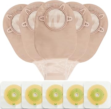 VLOOKUP 21 PCS Colostomy Bags,Ostomy Supplies,Two-Piece Drainable Pouches with Closure for Ileostomy Stoma Care, Cut-to-Fit15pcs Bags+6pcs Barriers