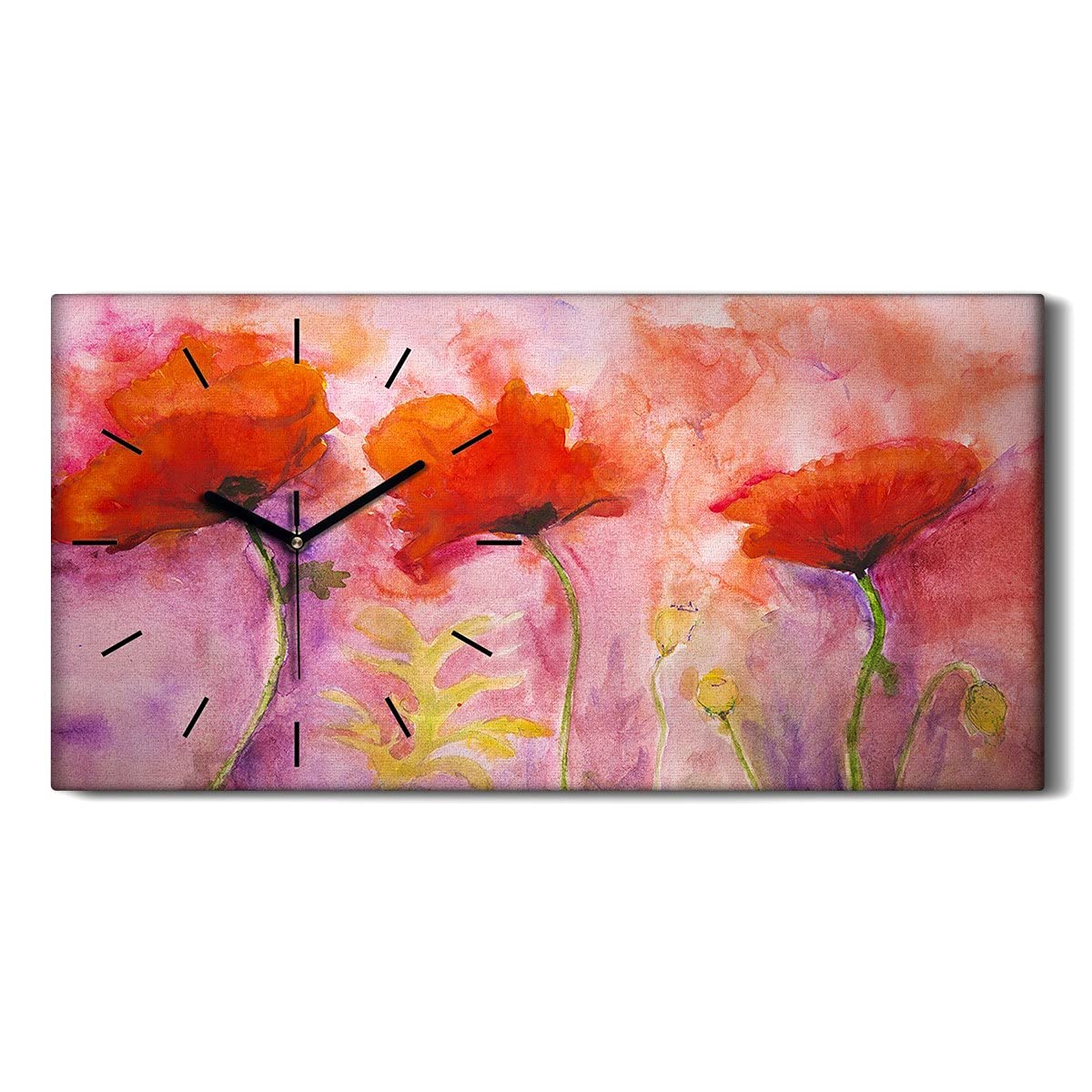 Horloge coquelicots sur toile pour salon moderne et ambiance florale élégante