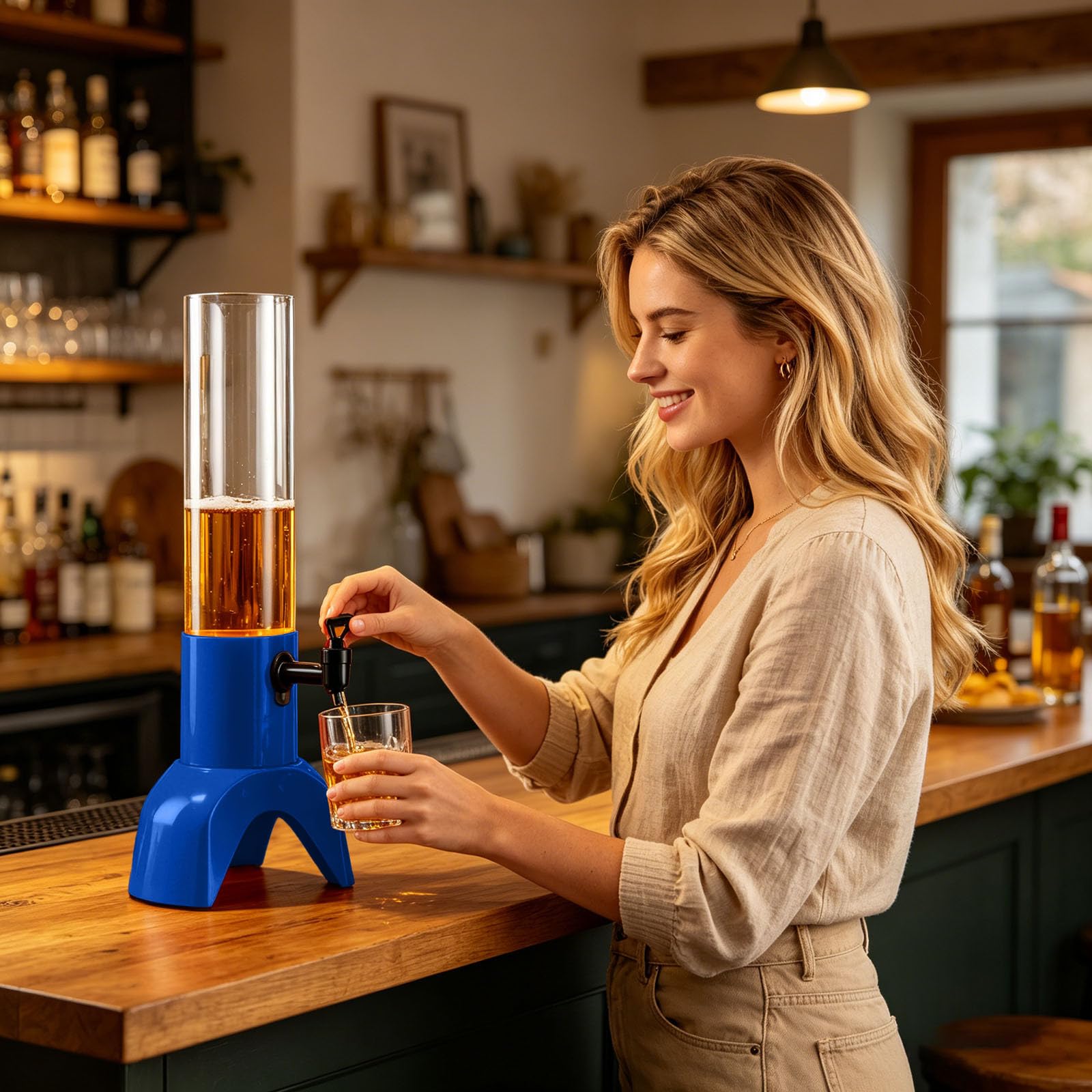 Dispensador de cerveza de plástico con grifo, dispensador de bebidas de 1,5 L para fiestas en casa, bares, incluye soporte y tubo de hielo para licor, jugo, margaritas y más