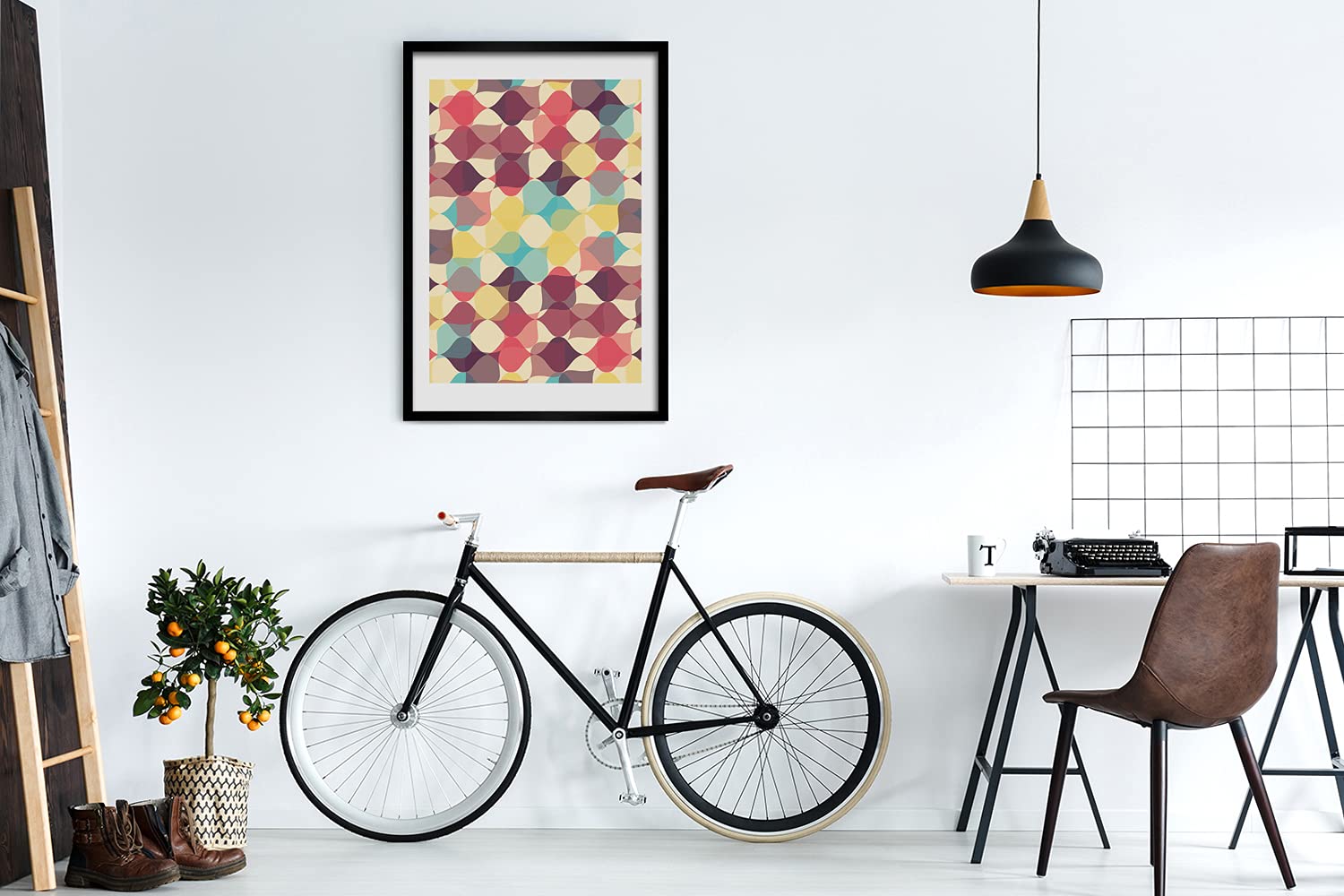 Tulup Obraz w Ramce MDF Obrazek Ścienny 70x100cm Rama Oprawiony Na Ścianę Grafika Fotoobraz Dekoracja Do Kuchni Salonu Sypialni - geometryczne tle