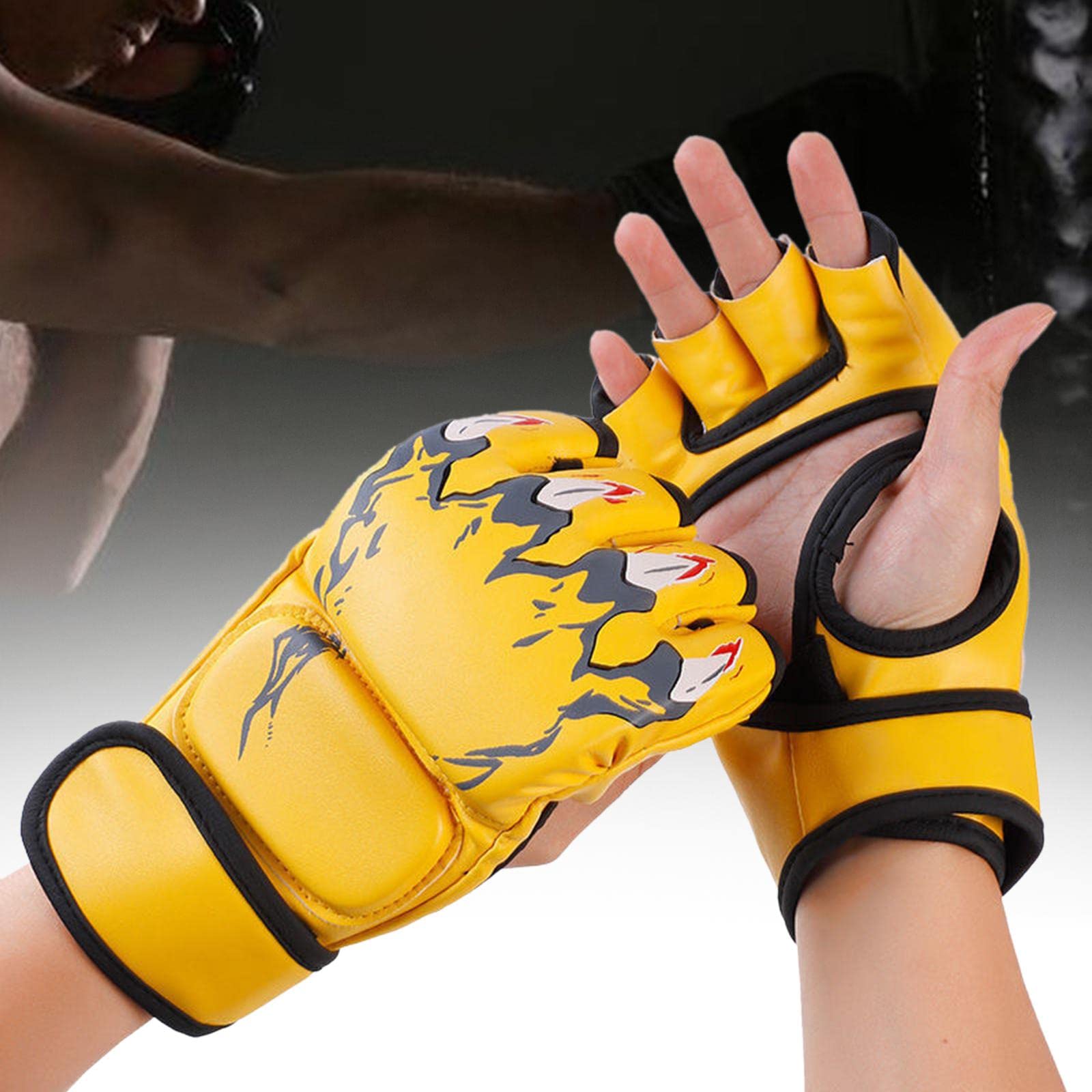 harayaa Gants de MMA, équipement de Protection Paumes Ouvertes Respirantes Mitaines légères pour Femmes Hommes Jeunes poinçonnage Sac Lourd Sparring, Griffe de Tigre Jaune