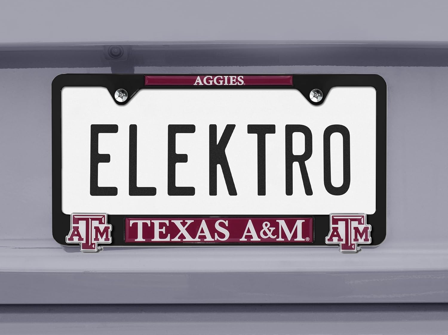 Elektroplate Officially Licensed – Texas A&M University Black Metal License Plate Frame with 3D Logos affixed | Premium Metal Car Tag Holder | Weather-Proof Automotive Accessory - Image 2