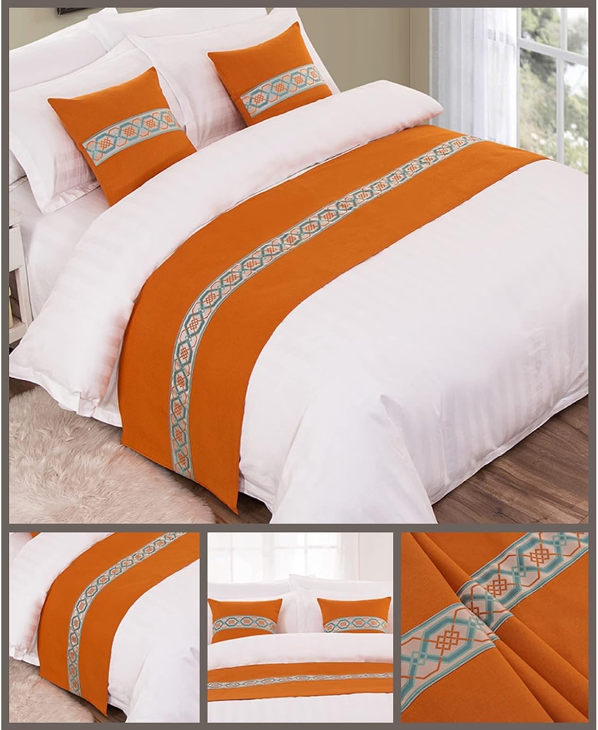 Bed Runner for Foot of Bed Linen Bed End Towel Cover Quilted Bed Scarves Bedspread Throw Bedding Protection for Hotel Bedroom Decor, 50 * 180cm for 1.2m Bed