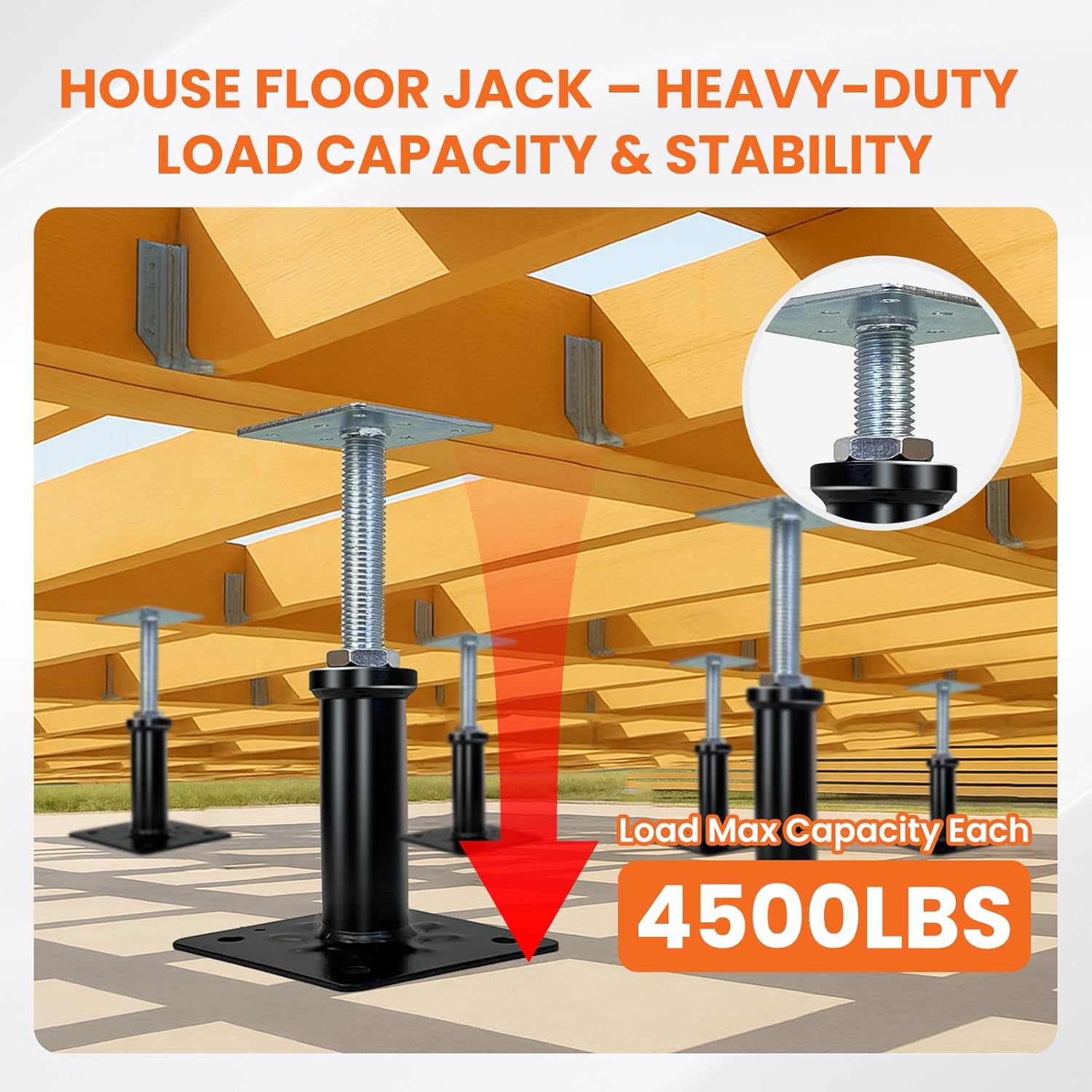 6 PCS House Floor Jacks for Lifting & Leveling, Adjustable Jack Posts (4"–7" Height), Supports Up to 4500 lbs, Temporary or Permanent Support for Basements, Crawl Spaces, Porches, Roof Beams