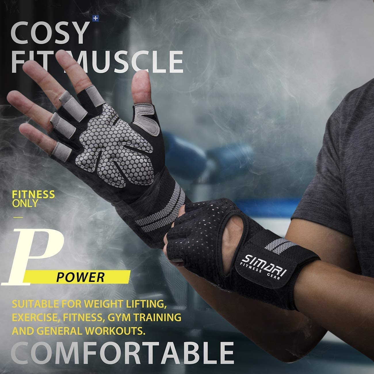 Leosportz Gym Gloves for Men Workout - Weight Lifting Workout Gloves with Wrist Support | Provided Full Protection to Palm Breathable | Silicon Padded Gloves Microfiber and Terry Cloth (M, Ash Black) 1