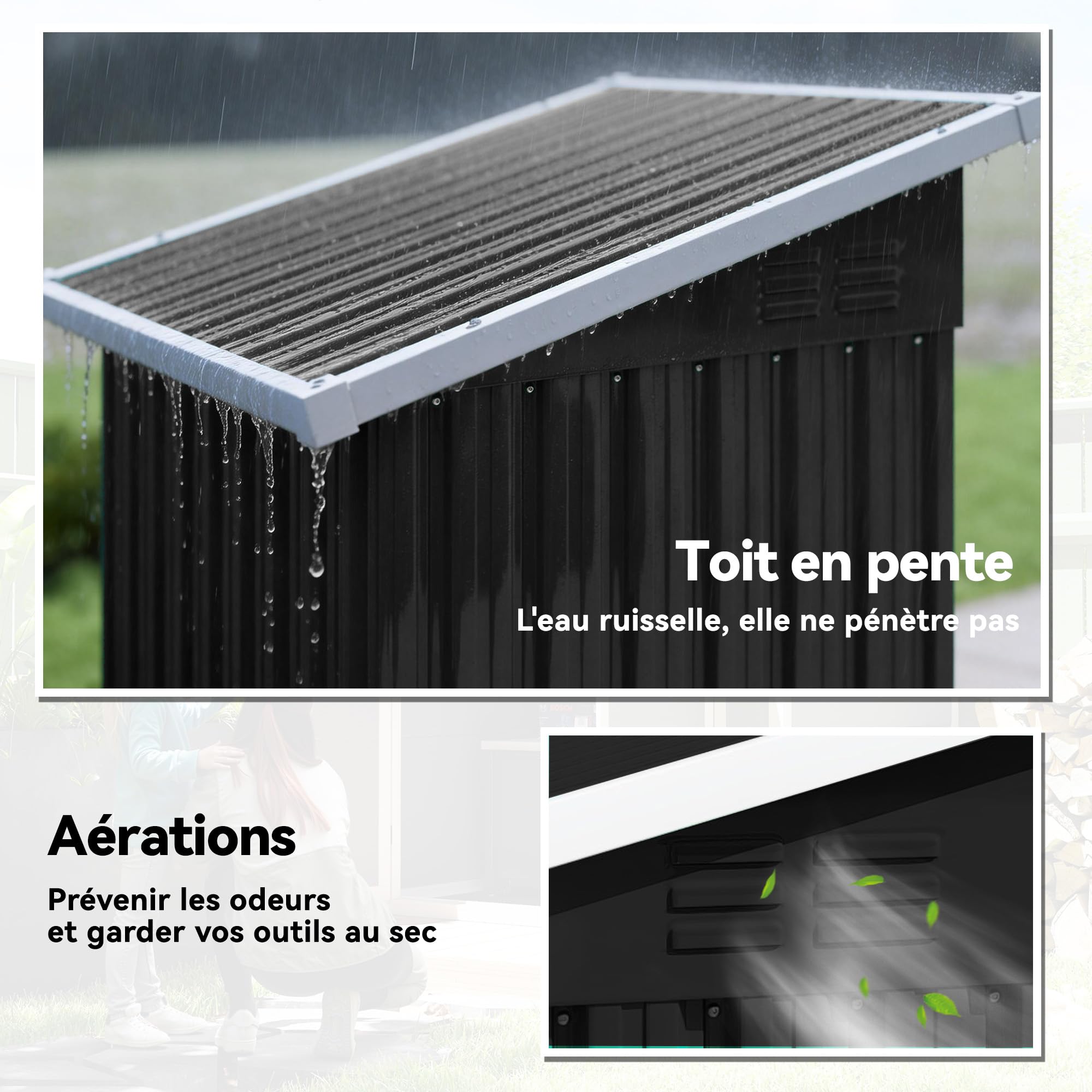 Outsunny Abri de Jardin en Métal Cabane 107,5 x 91 x 185 cm Gris Foncé | Cabane de Jardin Extérieure, Porte Verrouillable, Toit Incliné, Aérations, Gants, Cabanon Rangement Outils, Acier Galvanisé