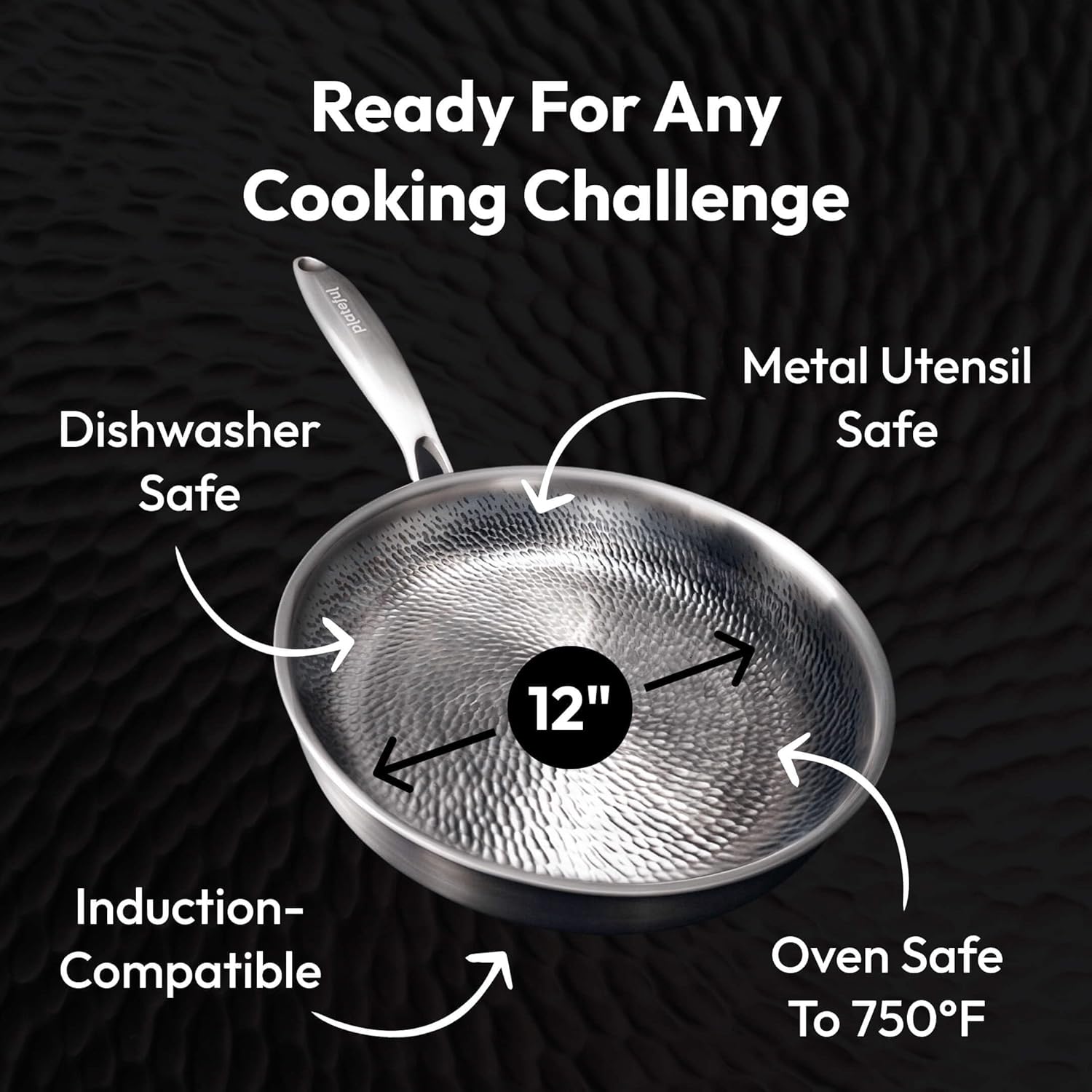 Pure Titanium Pan, 2026 Upgrade Titanium Frying Pan, 12" Non Stick Titaniums Hammered Pan, Chemical-Free, Extreme Heat-Resistant & Lasts a Lifetime, Toxin-free (10.23in, With Lid)