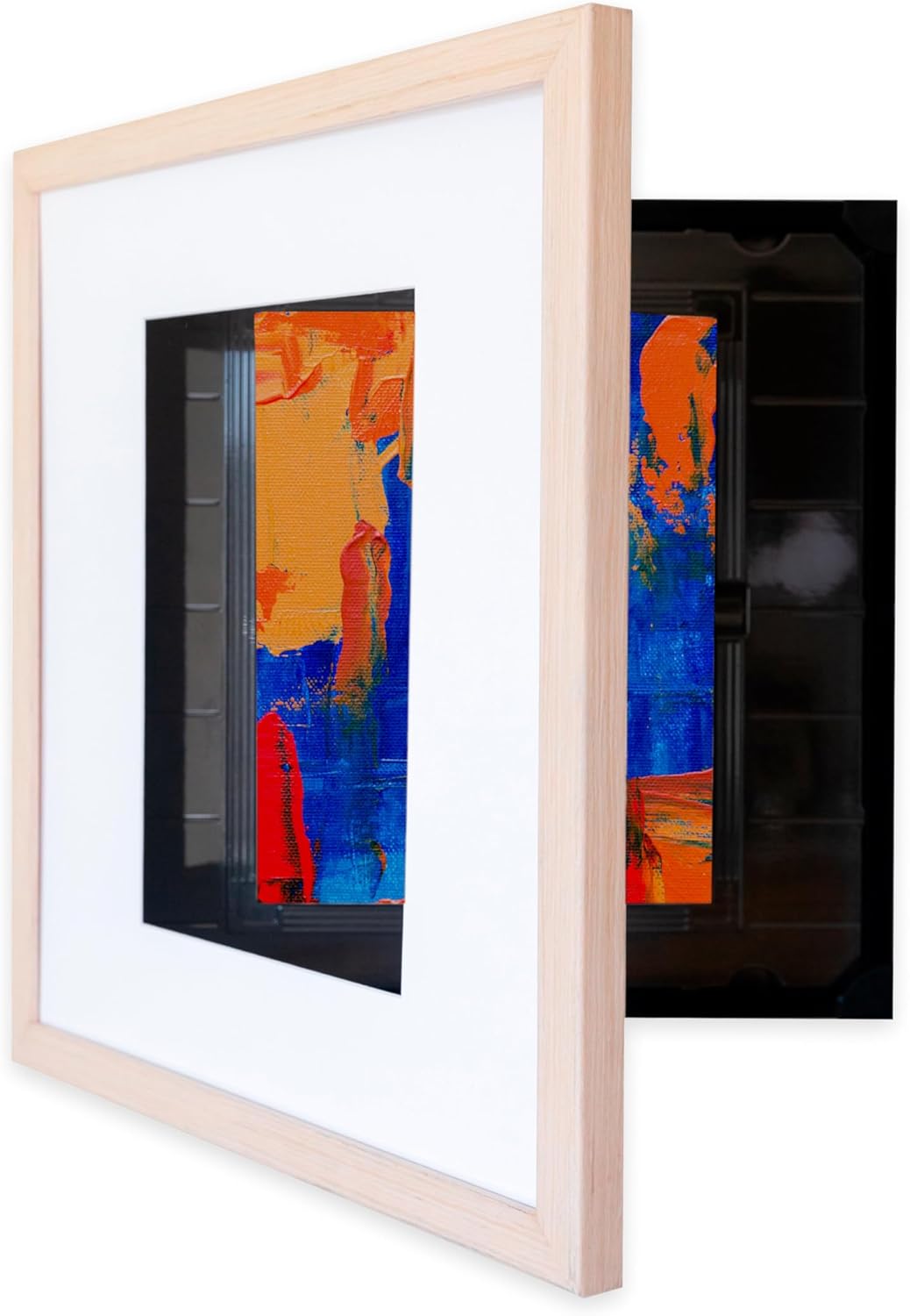 Dynamic Frames Front-Opening Storage Frame for 8.5x11 Prints; 17x17 Gallery Style with Acid-Free White Mat; Thin Profile; Includes Hanging Template & Hardware; Natural Finish