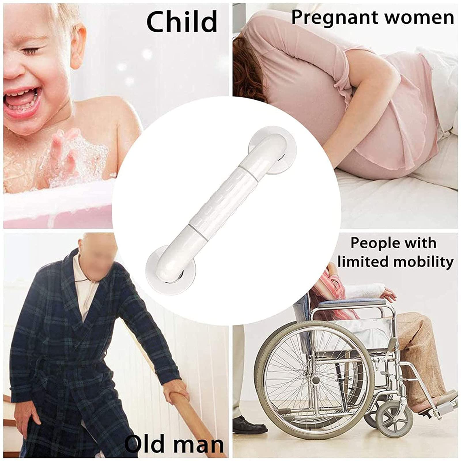 Barras de apoyo for baño, manija de seguridad for baño, pasamanos for baño, barra de apoyo antideslizante, agarre for manija de ducha, con círculos de luz, for personas mayores, embarazadas y niños