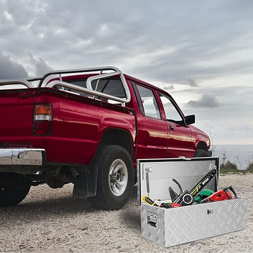 Miniatura 7 de BLACKHORSE-RACING Caja de herramientas de aluminio para camión de 20 pulgadas con mango lateral y llaves de bloqueo, caja de almacenamiento para