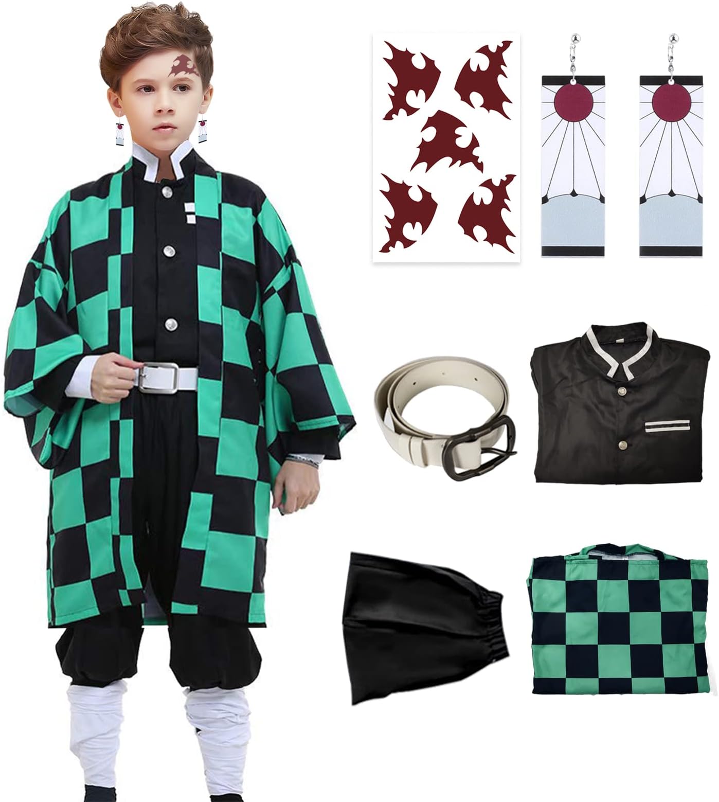 Halloween Cosplay Costumes Kamado Tanjir Kids Anime Kimono Halloween Green Cloak