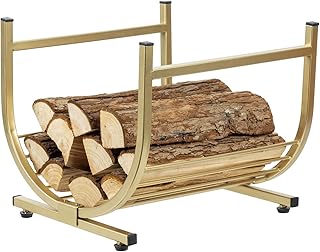 MyGift Modern Firewood Storage Rack with Brass Tone Metal U-Shape Frame,...