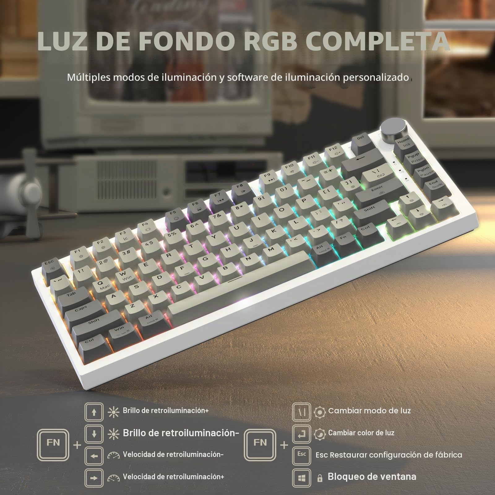 ATTACK SHARK K85 Teclado Mecanico Gaming para Valorant, Accionamiento Ajustable, Interruptor Magnético, Apex Pro TKL Gasket Teclado con Cable, RGB, Perilla, Soporte DKS/MT/TGL, QWERTY US, para PC/Mac