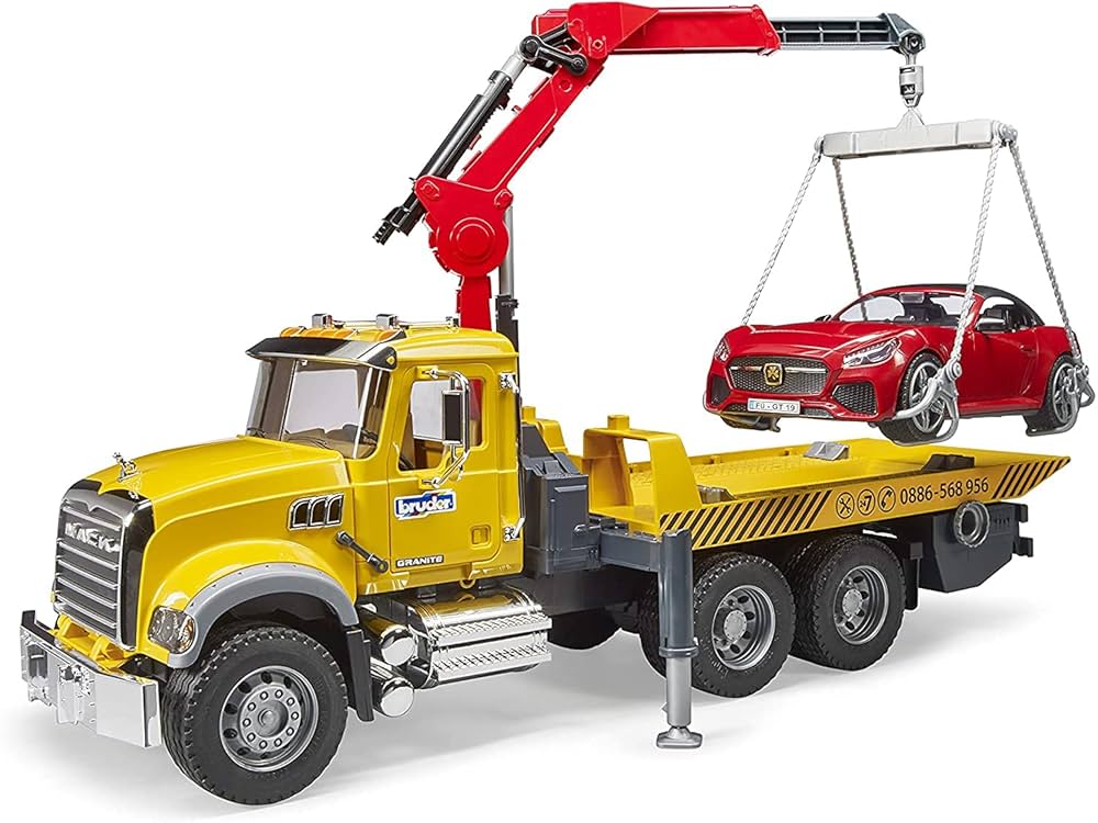 Bruder - Mack Granite Tow Truck with Bruder Roadster (02829
