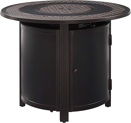 Fire Sense 63690 Franklin Cane Weave - Mesa convertible de aluminio para fogata de gas, 37,000 BTU, multifuncional, para exteriores, con tapa de