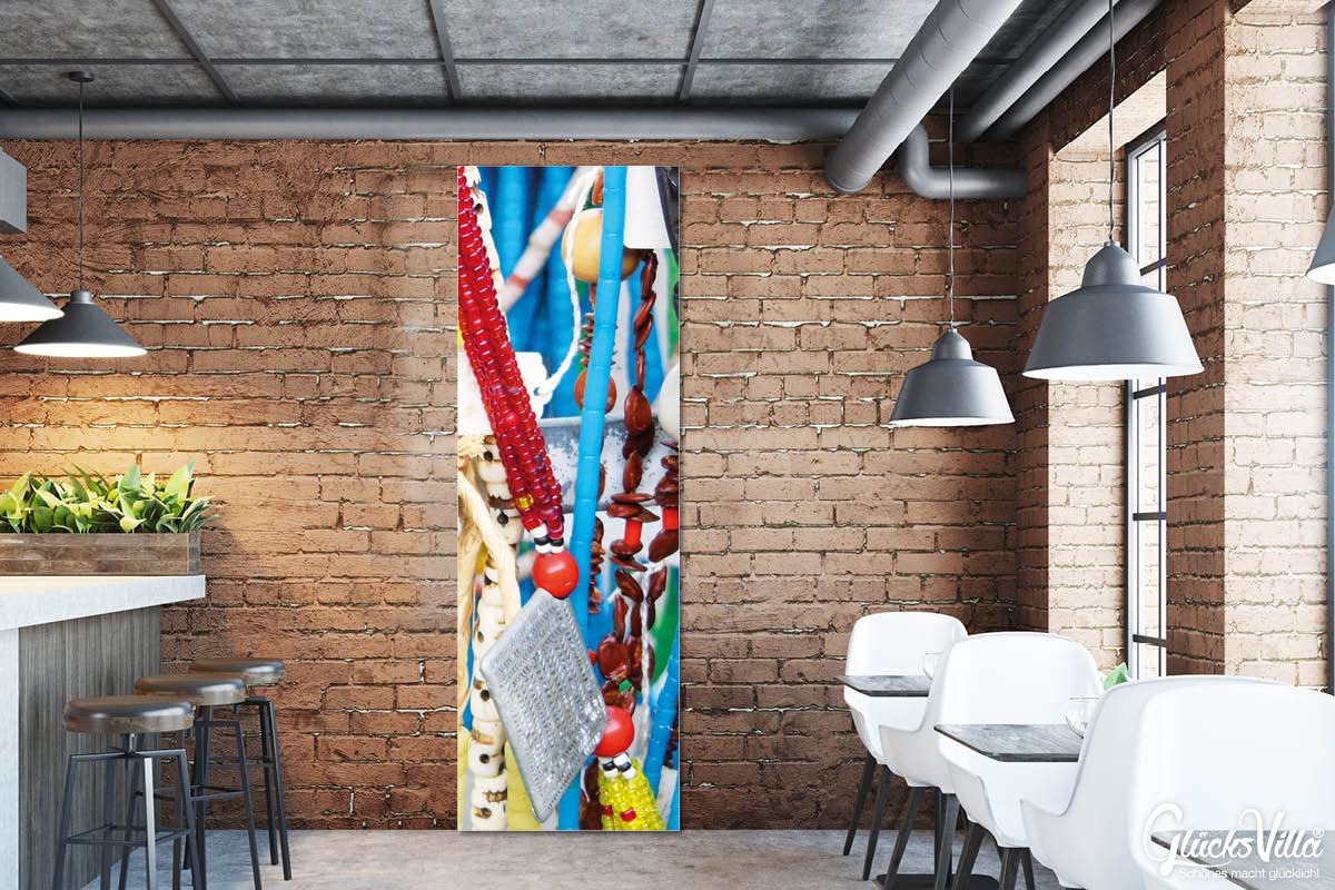 Glücksvilla - Ketten 3 (Leinwand-Bild 2 cm, 60 x 20 cm) | div. Maße - aus DE - Kunstdruck XXL Deko Wandbild quer - Schmuck Kunst Afrika Perlen bunt Silber Trödel