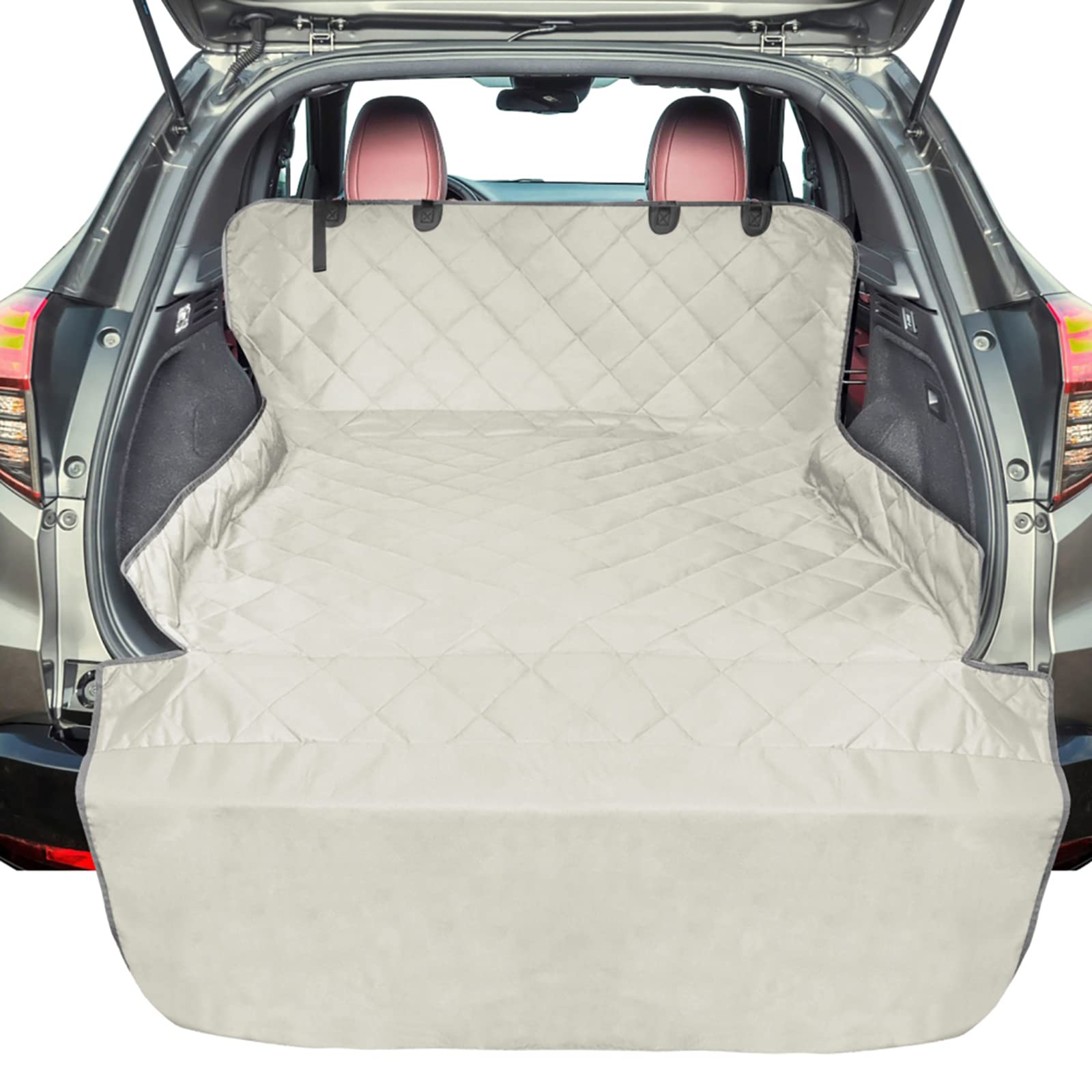 F-color Pet Cargo Liner for SUV, Waterproof Pet Cargo Cover Dog Seat Cover Mat for SUVs Sedans Vans with Bumper Flap Protector, Non-Slip, Large Size Universal Fit, Beige