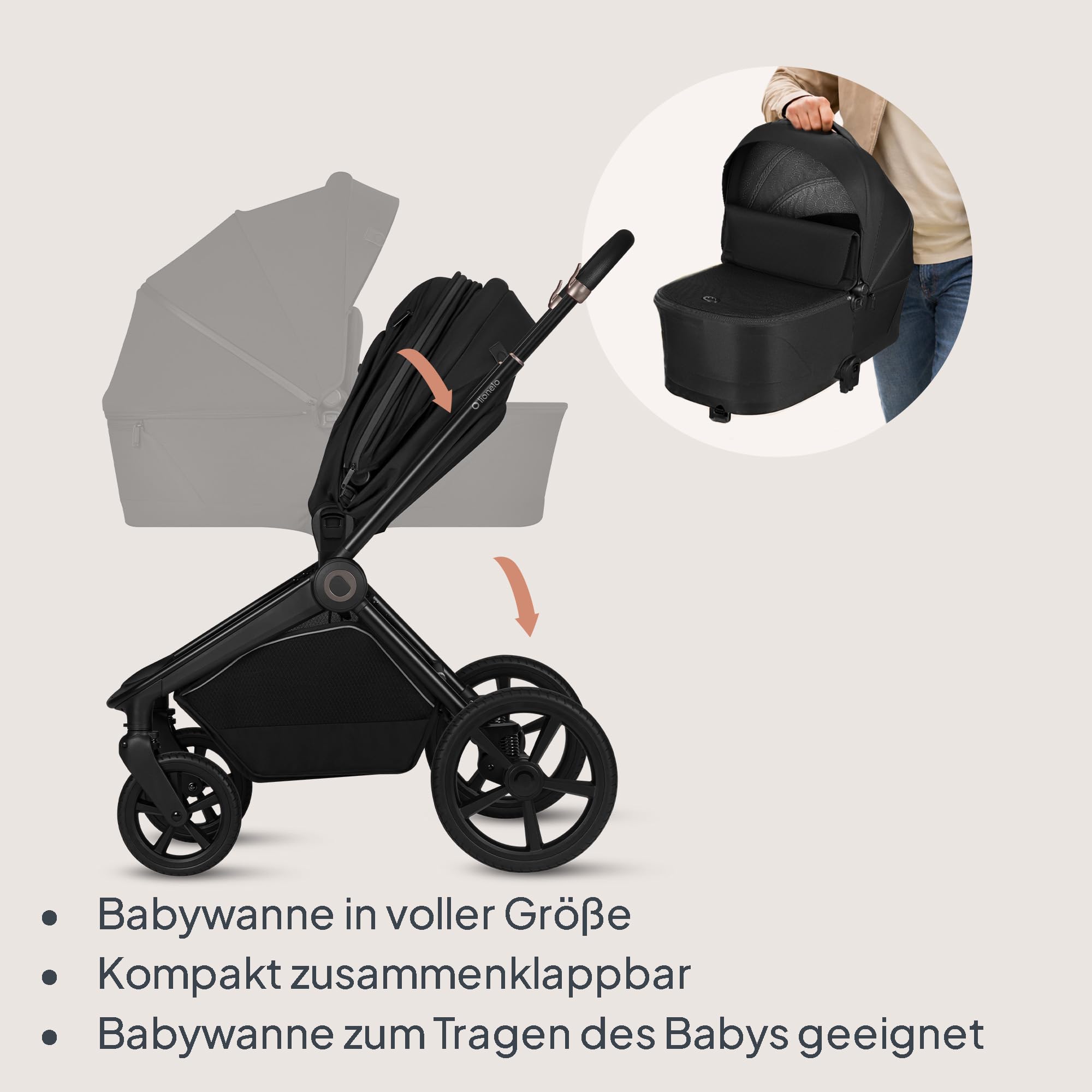 Lionelo Freya Kinderwagen 3 in 1 Kombikinderwagen Reisesystem (0-4 Jahre | bis 22 Kg) faltbarer Babywanne, Sportsitz und Babyschale i-Size 40-87 cm, Federung, PU-Räder, XXL Verdeck UPF50+