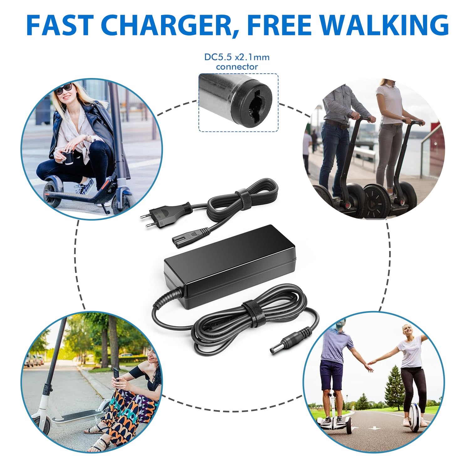 Cargador Patinete Eléctrico 42V 2A para Cecotec Bongo Serie A D20 D30, GOTRAX GXL V2, Nano S3 Ion, G2 G3 G4, Apex, Glider, XR Elite Ultra 36V Litio