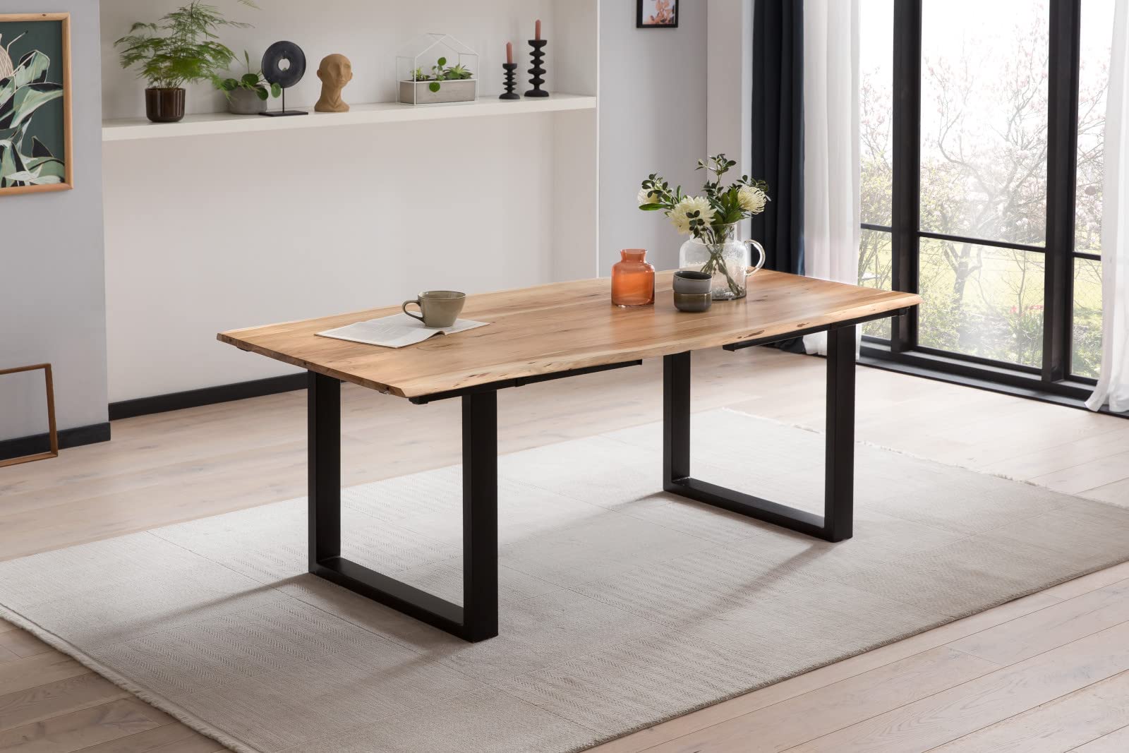 SAM Esstisch Adina 140(220) x90 cm Akazie Natur Baumkante U schwarz