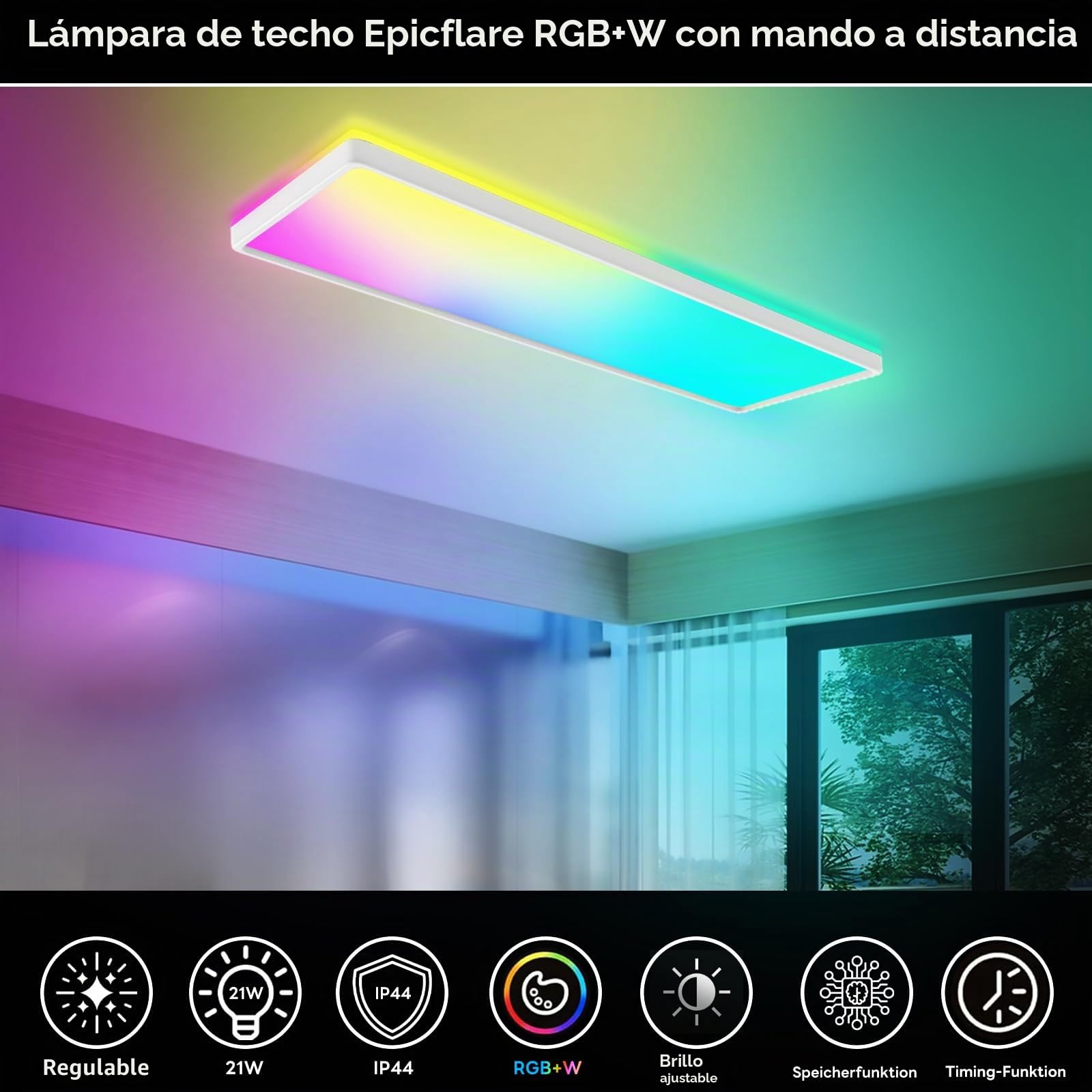 Epicflare Lámpara de Techo RGBW + 4000K LED Lámpara de Techo 21W IP44 Plafon LED Techo Regulable Lampara Techo con Mando a Distancia para Salón Dormitorio Cocina Baño