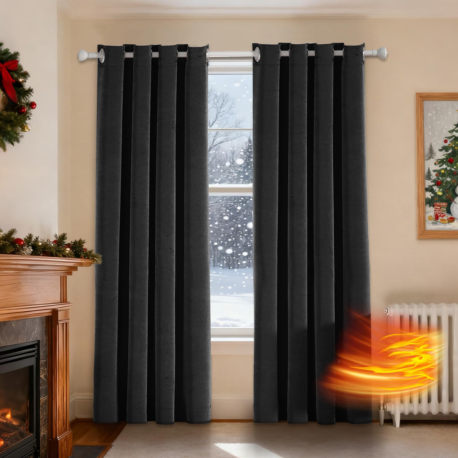 Ystyle Velvet Curtains, Set of 2, 100% Blackout Curtains, 55 x 57 Inch, Thermal Curtain Against Cold and Heat, Opaque Bedroom Living Room, Sound Insulation Curtain with Eyelets, Black — image 1