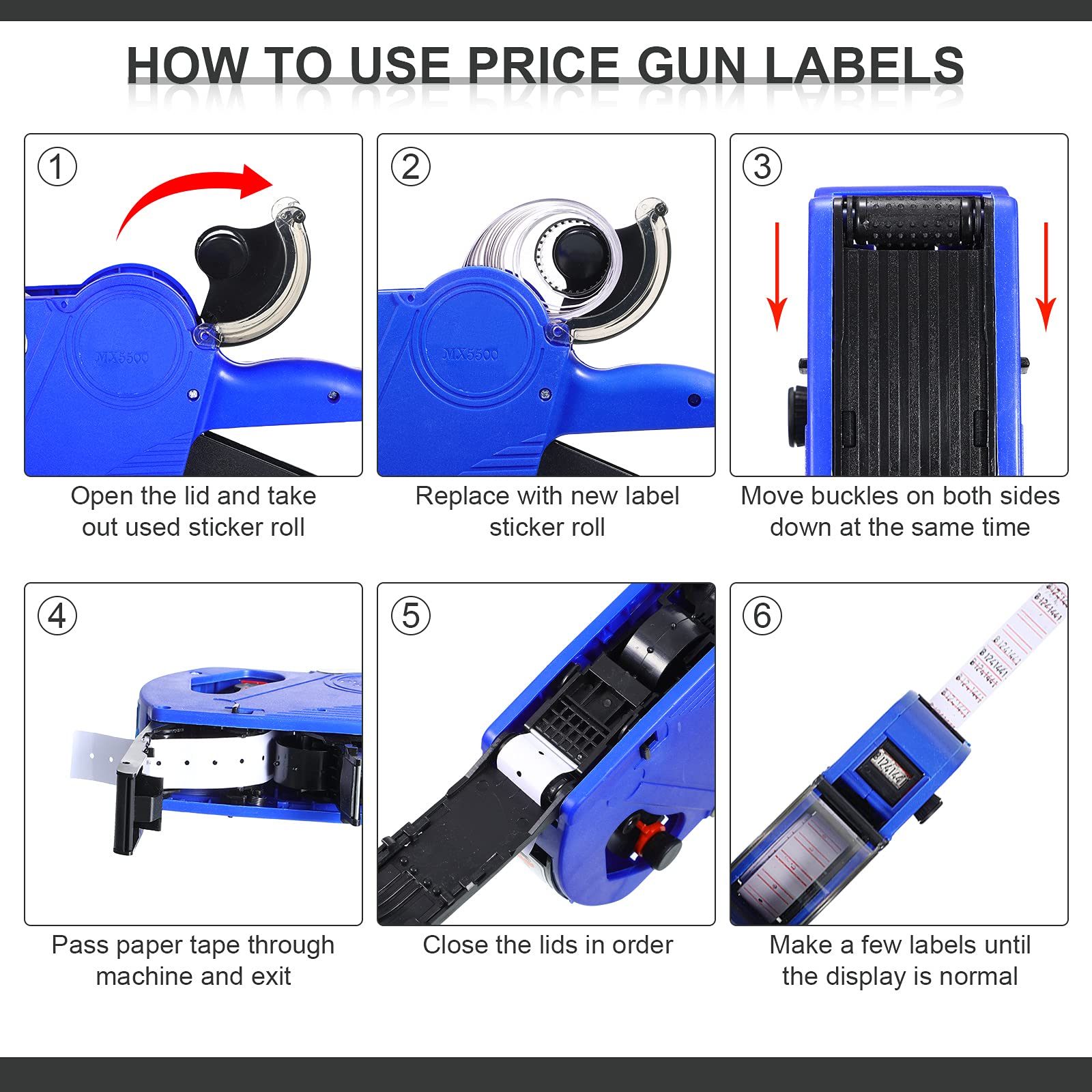 MX-5500 8 Dgts Prce Tag Gun Labeler 4 Color Rolls 4x1200 Labels & 1 - View #6