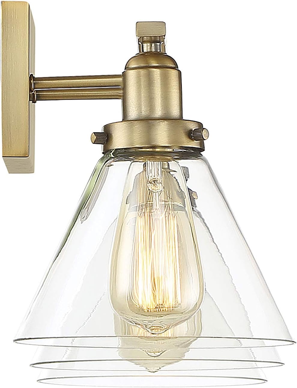 Savoy House 8-9130-3-322 Drake Farmhouse Vintage Industrial Clear Glass Bathroom Vanity Wall Light, 3-Light 180 Total Watts, 10" H x 29" W, Warm Brass