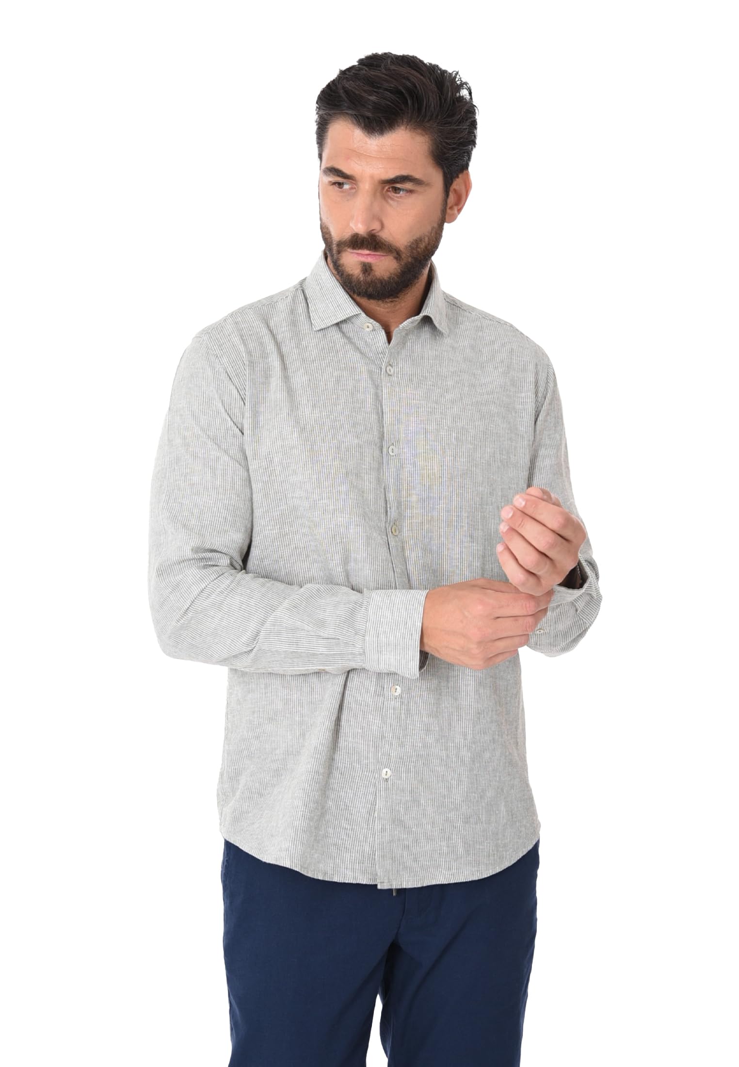Camicia Lino Uomo Millerighe con Collo Francese Camicia Estiva Elegante