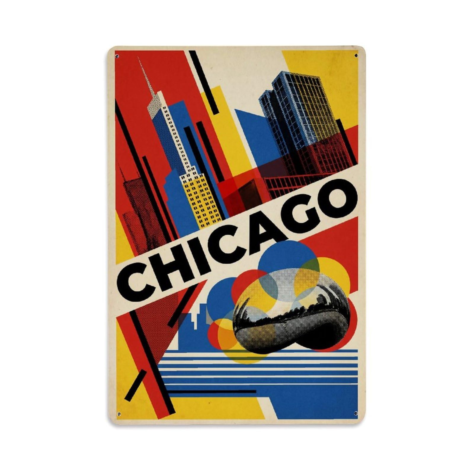 Metal Tin Sign Chicago America Travel Retro