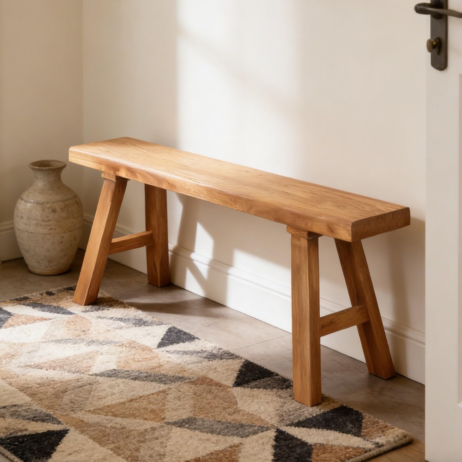 Farmhouse Entryway Solid Wood Bench, Armless Narrow Shoe Storage Bench for Indoor Entryways, Rustic Wooden Entry Bench for Living Room or End of Bed, Long Vintage Design, Brown(70.9x10.2x17.7)