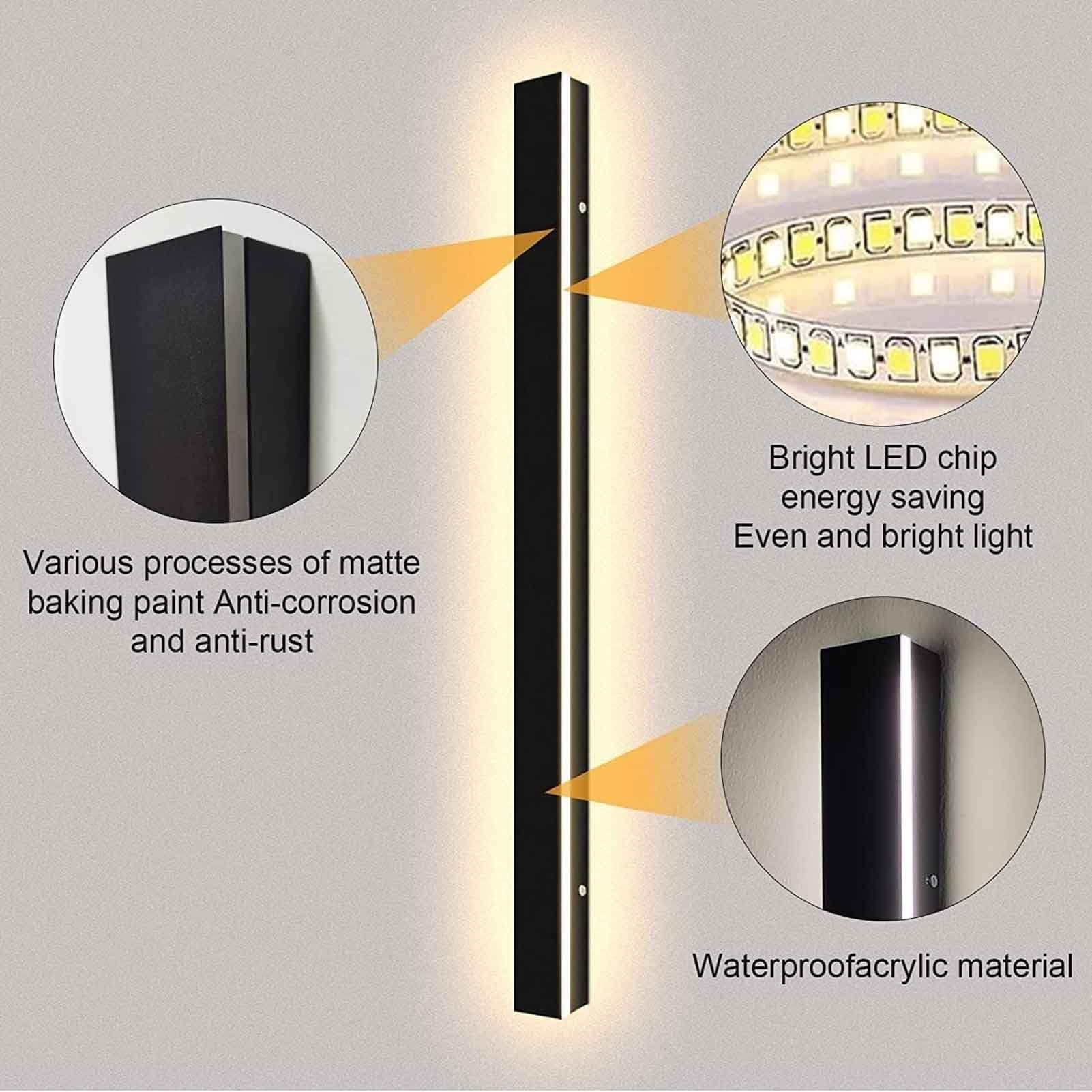 Focos Led Exterior - Aplique De Pared LED Largo, Iluminación De Pared De Tira Lineal 3000-6000K, Aplique Decorativo Resistente Al Agua IP65, Aplique De Pared Exterior De Acrílico Antioxidante(Neutral