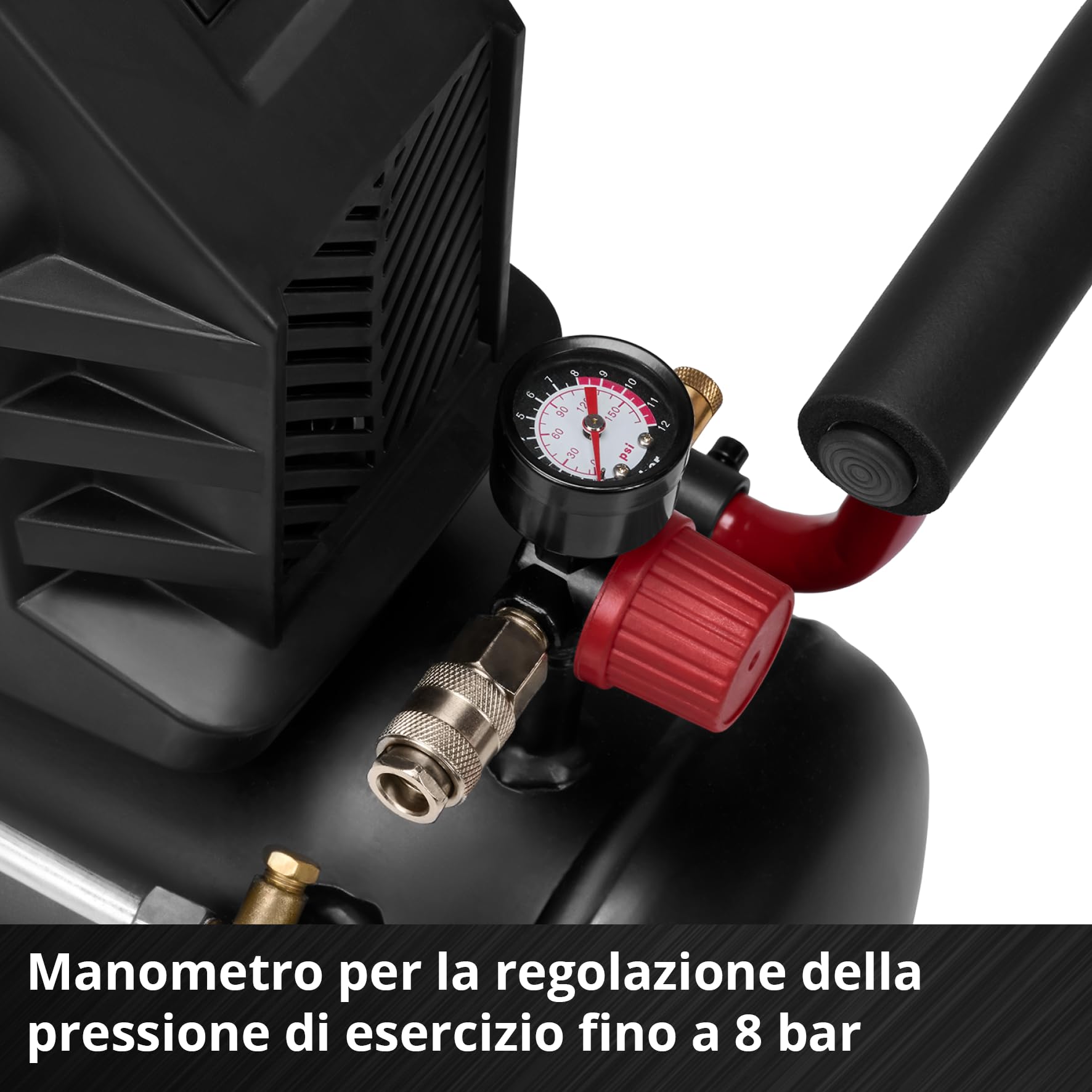 Compressore Einhell TC-AC 190/24/8 I OF (1500 W, max. 8 bar, serbatoio da 24 l, potenza di aspirazione 190 l/min, compressore silenziato da 70 dB, manometro, riduttore di pressione)