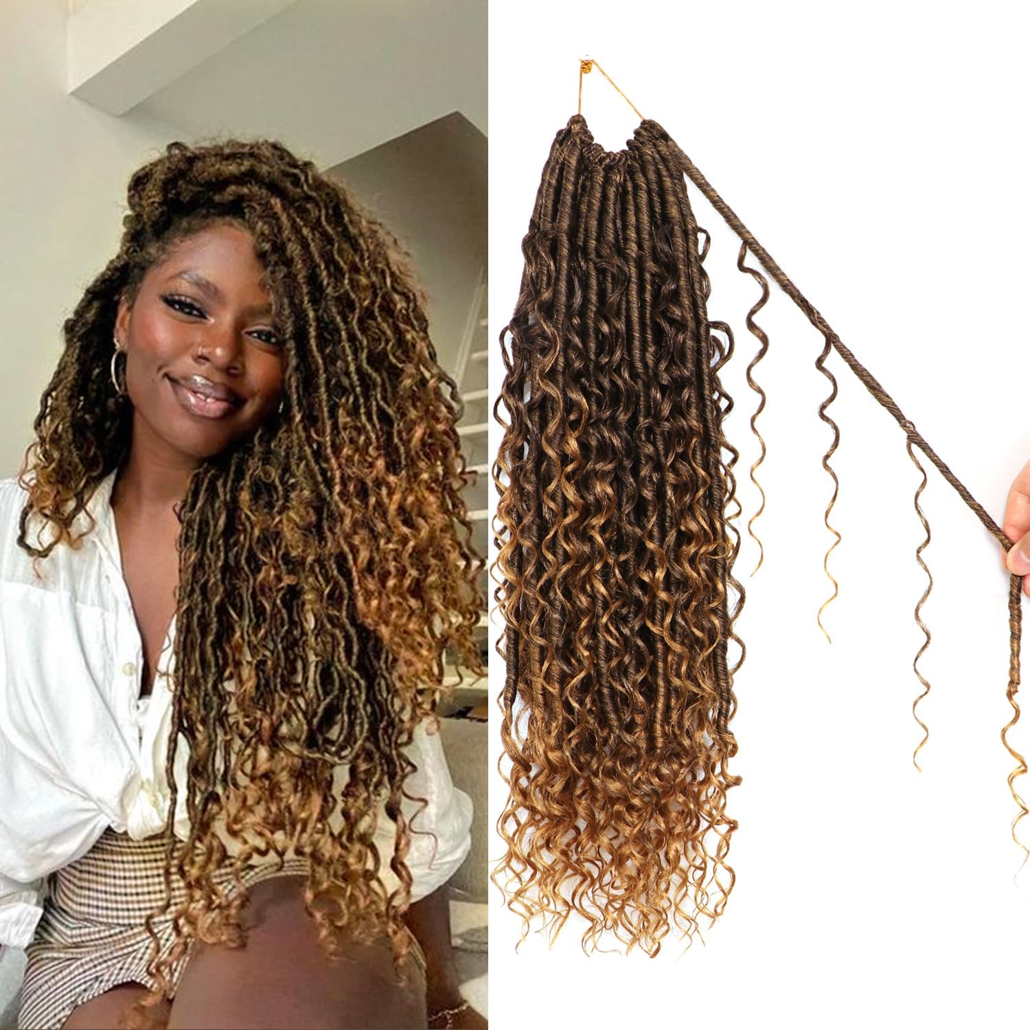 Faux Locs Crochet Hair-Soft Locs Crochet Braids Hair Extensions Goddess Braids Extensions Hair (#T27, 18Inch (Pack of 8))