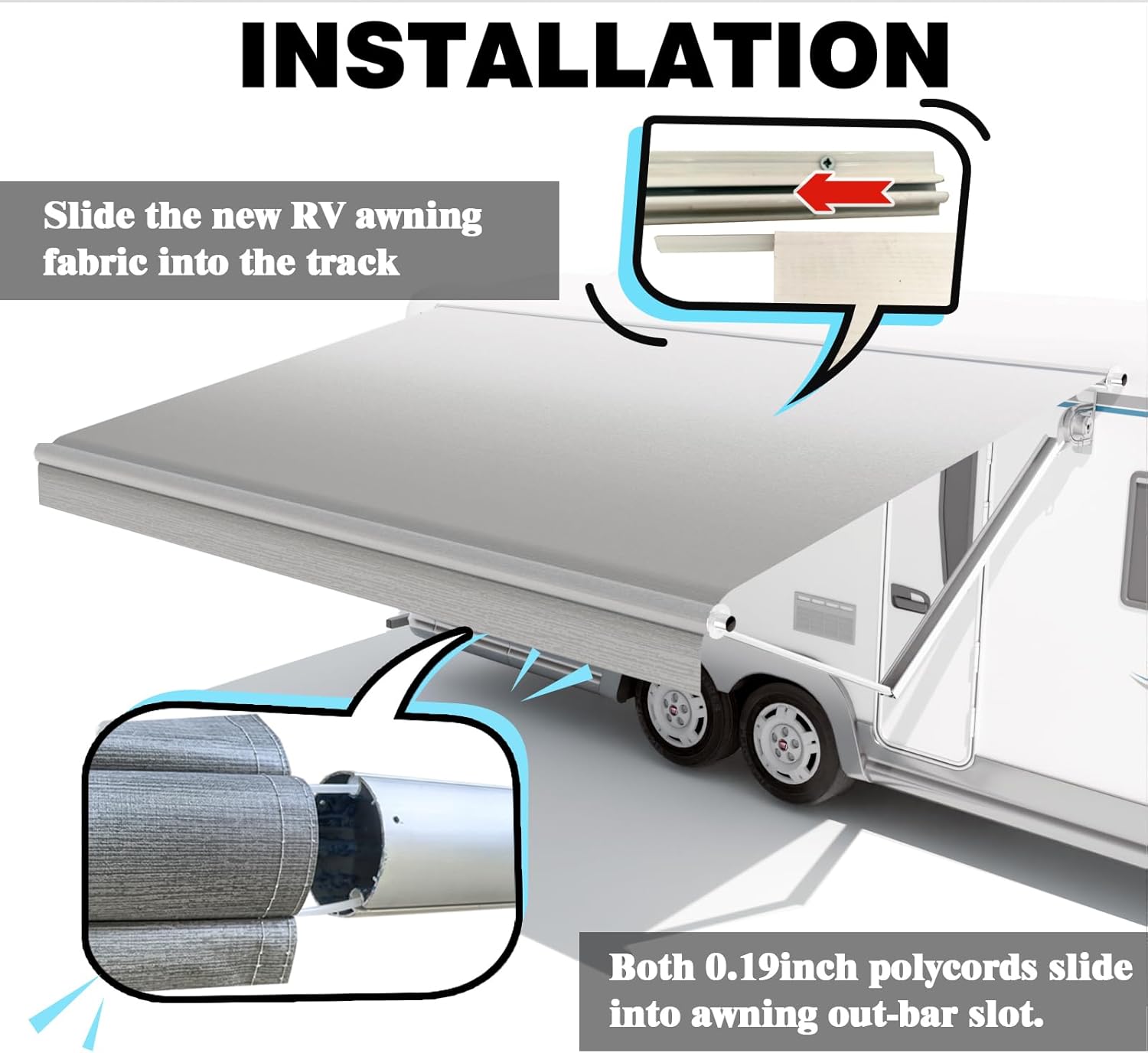 16ft RV Awning Fabric Replacement Compatible with Dometic, Carefree, Solera - Heavy Duty 18.5oz Vinyl Waterproof Canopy for Camper Trailer 16' (Fabric 15'2") Grey Fade