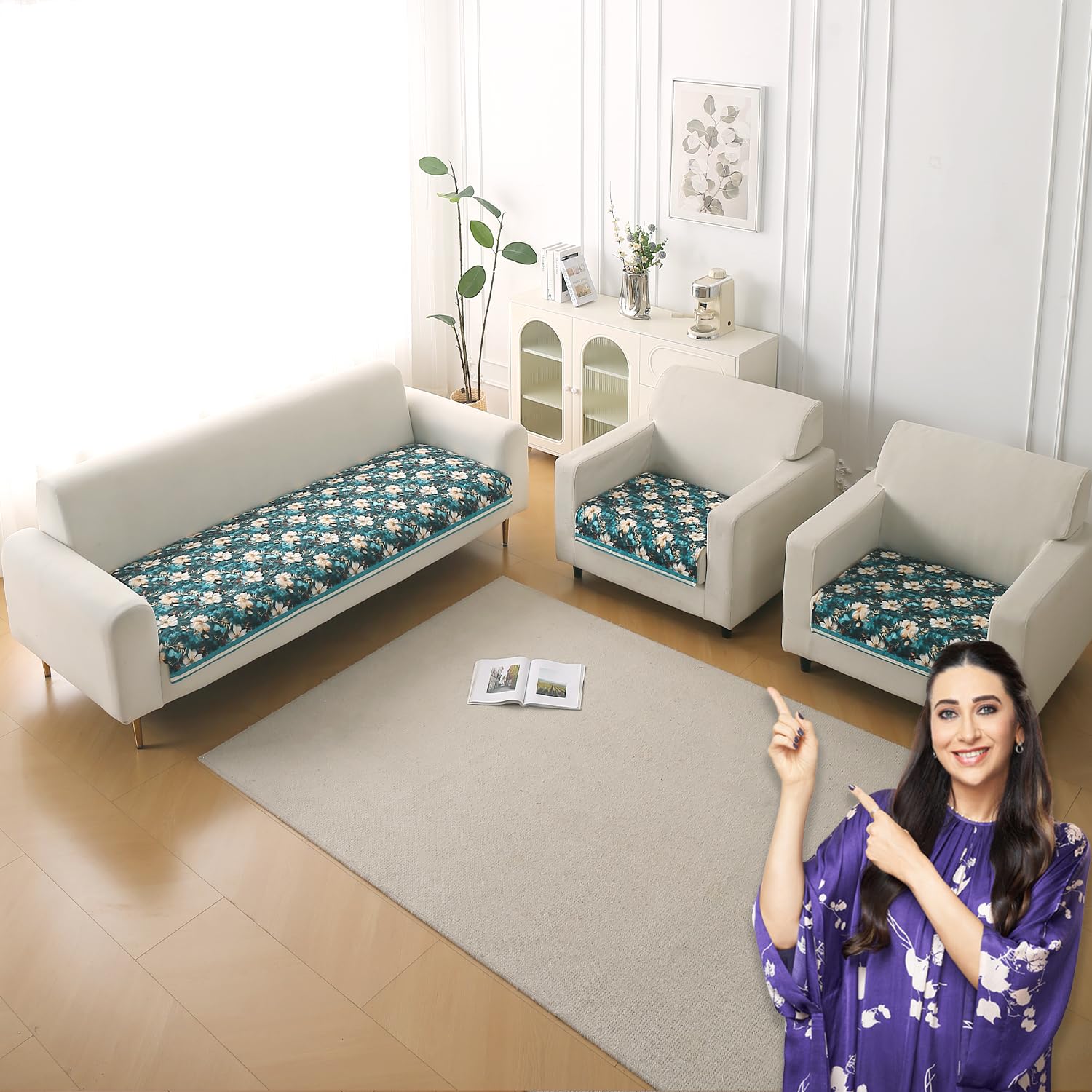 Velvet Sofa Backrest Mat - Pansies Teal -16