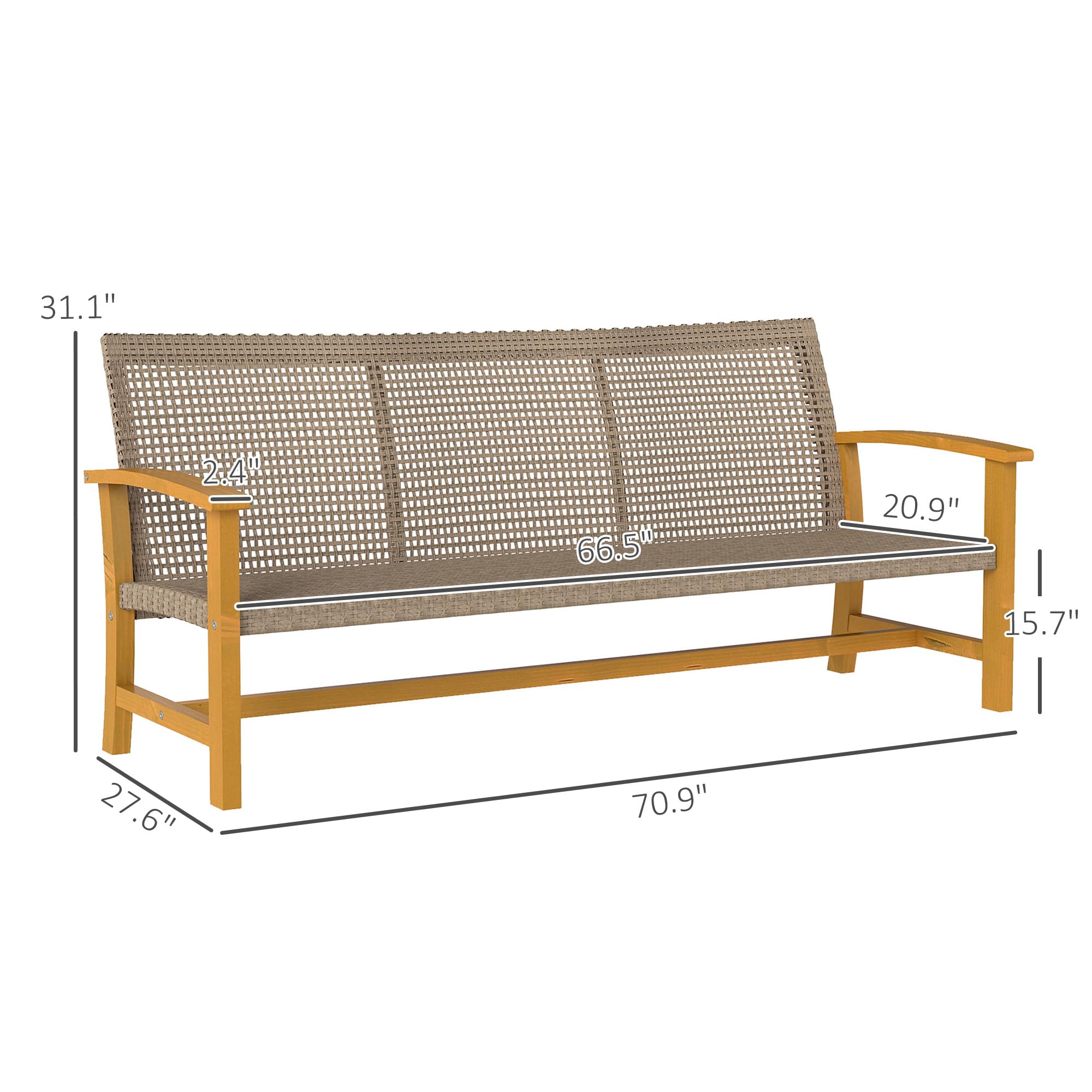 Sofá de mimbre para exteriores, sofá de mimbre para patio al aire libre, 1000 libras de capacidad, muebles de patio de madera de acacia con asiento de acero y reposabrazos para patio trasero 7