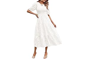 Women's 2024 Summer Puff Sleeve Smocked Floral Midi Dress