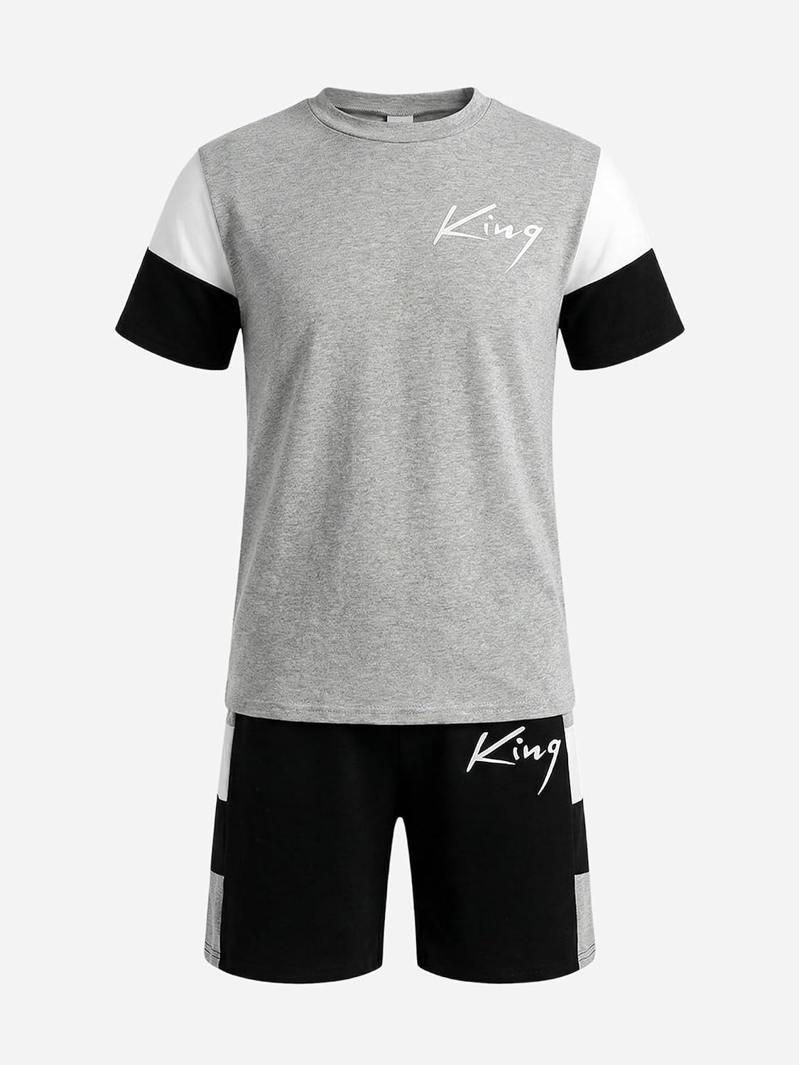 GEMLON Boys Summer Outfits Color Block T Shirts Cotton Shorts Sets Short Sleeve Clothing Set Boys Clothes Size 4-12Y