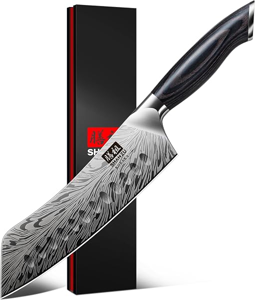 SHAN ZU 18cm Santoku Knife with Pakkawood Handle
