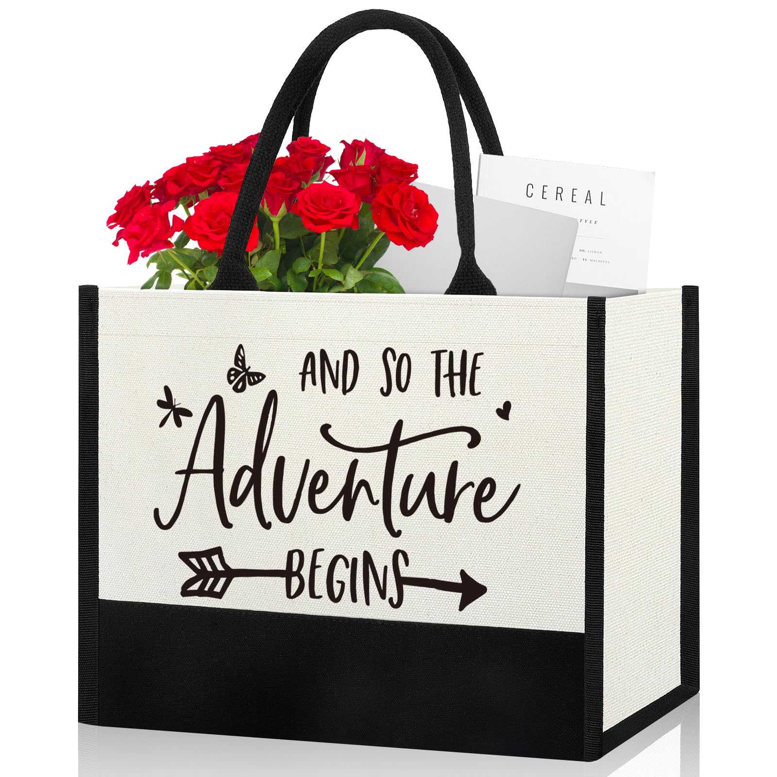 Bridal Shower Gifts Canvas Bag for Bride Wedding Honeymoon Gifts for Bride Wedding Bachelorette Bride Gifts for Friend Sister Encouragement And so the Adventure Begins Definition Reusable Grocery Bag