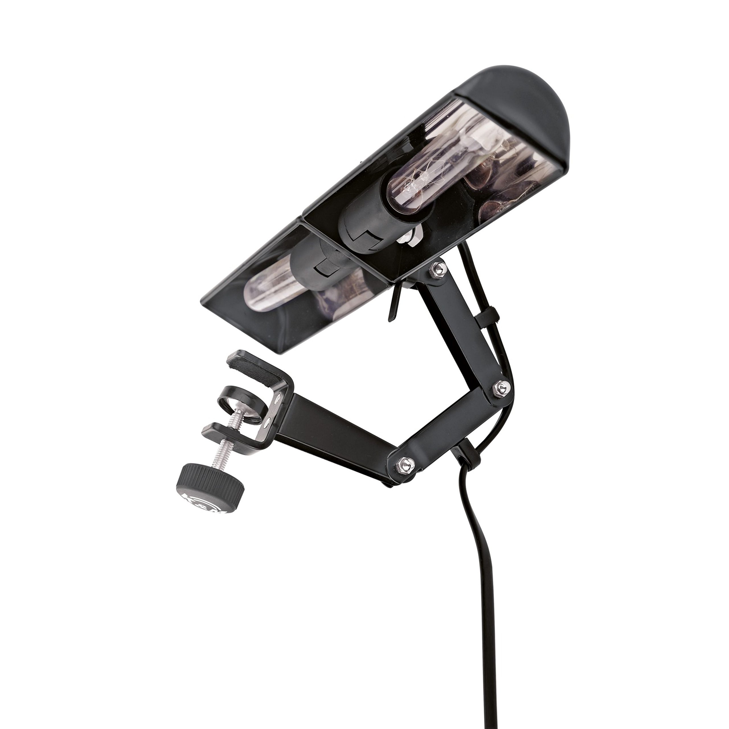K&M 122/6 Notenpult-Doppelleuchte Schwarz – 32 cm Stahl-Lampenschirm, 2500 Lux Helligkeit, max. 25 W, 2 m Kabel-Länge