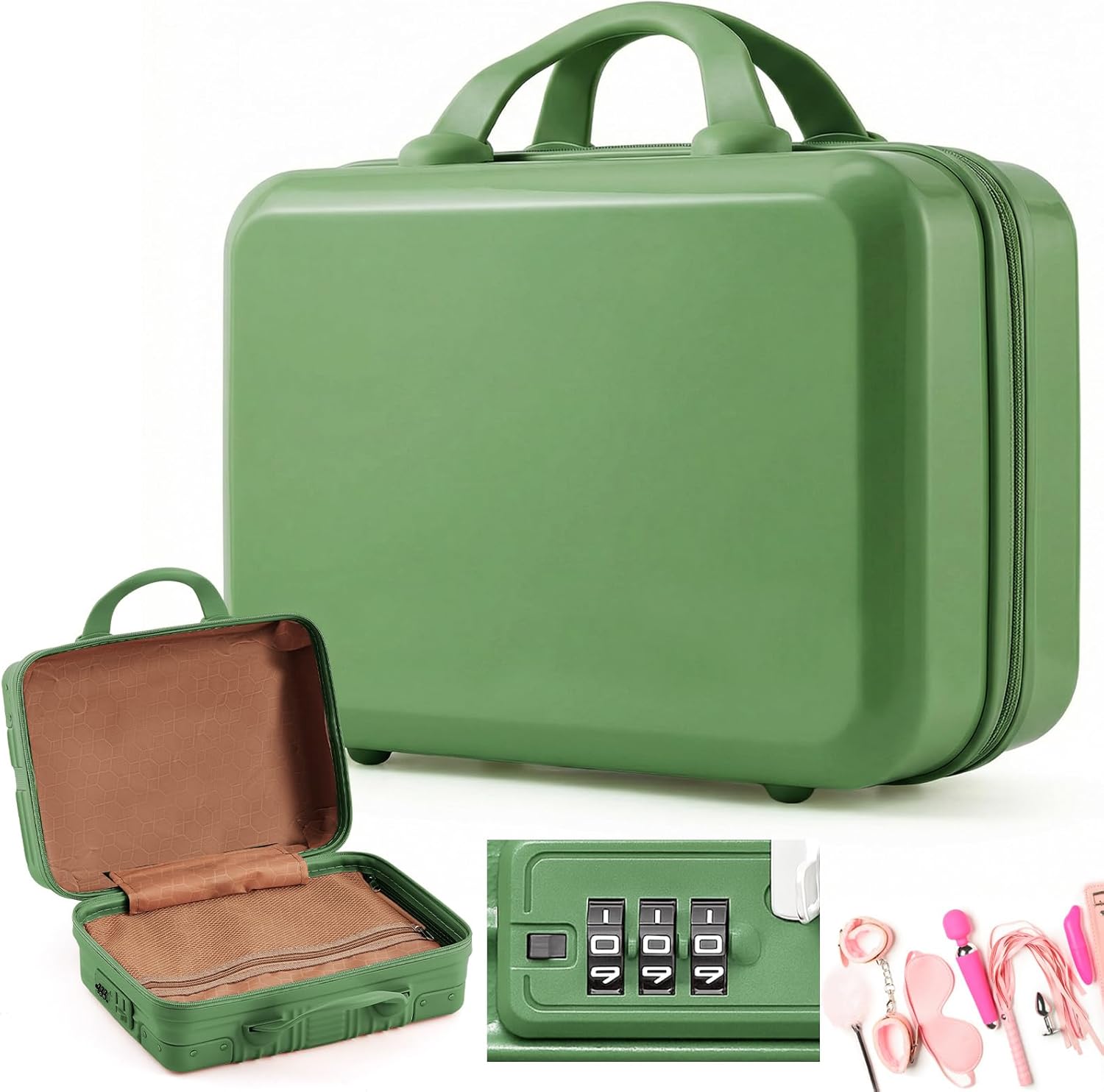 Amylove Adult Game Toy Storage Organizer Case for Women and Men Lock Box Toy Travel Bag Game Locking Storage Box Travel Bag, 12.6 x 9.8 x 6.7 Inch(Green)