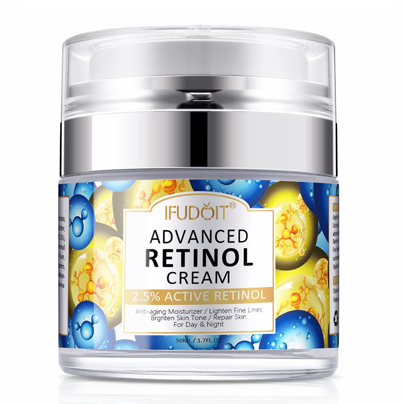 Crema Facial con 2,5% de Retinol y ácido Hialurónico, Crema Facial Hidratante, Crema de Día, Crema de Noche, Antiarrugas Antiedad Natural, para Hombres y Mujeres, Iluminadora y Rellenadora