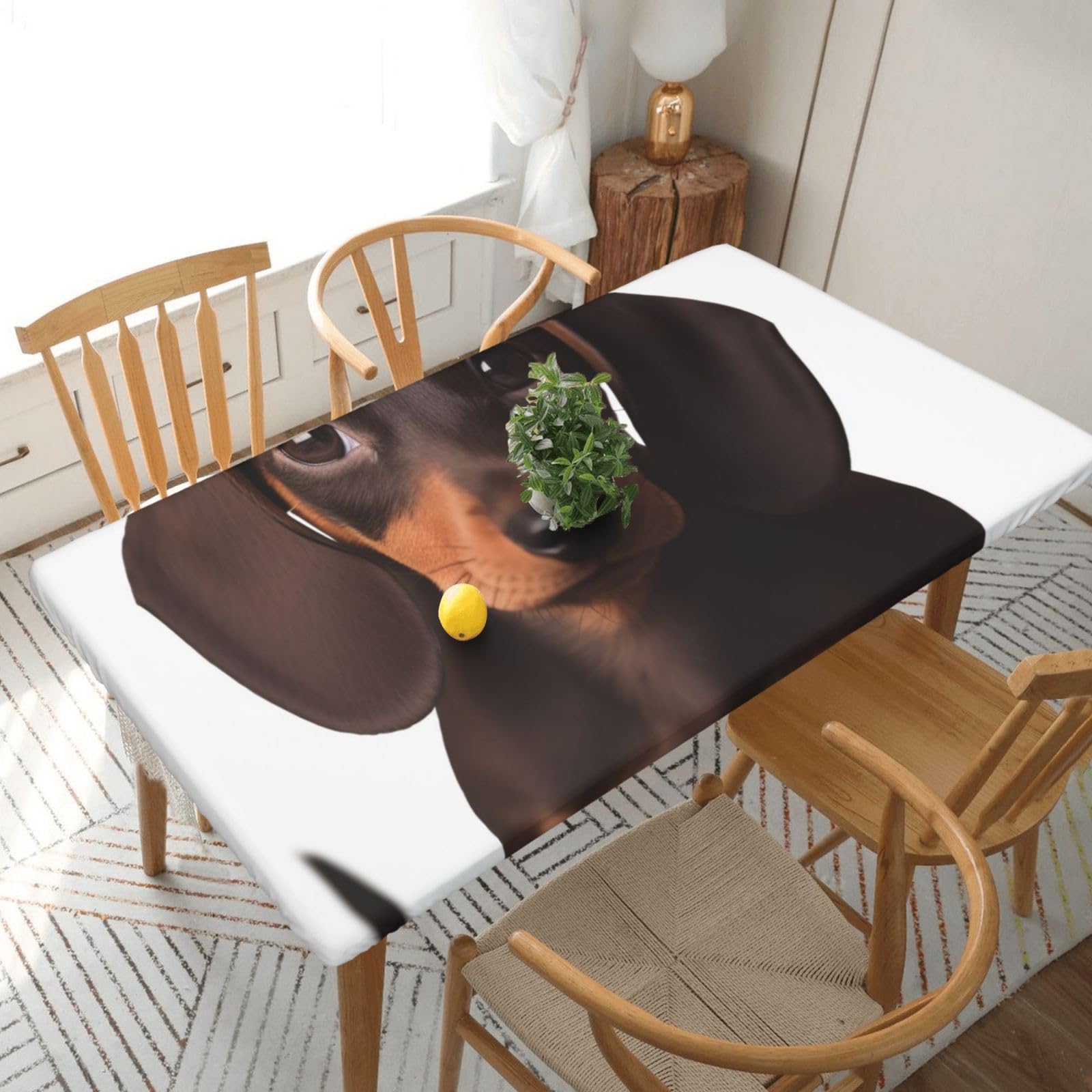 WPKJU Cute Dachshund Dog prin Printed Tablecloths 5ft Rectangular Table Covers Washable Polyester Decorative Table Cloth for Dining Table Picnic Wedding